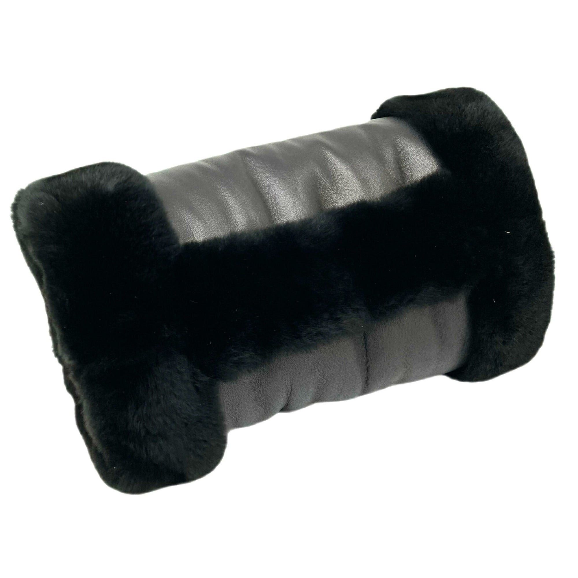 image of Hermes Hand Muff Black Warmer Gloves Sheepskin Nutria Lambskin Fur, Women's