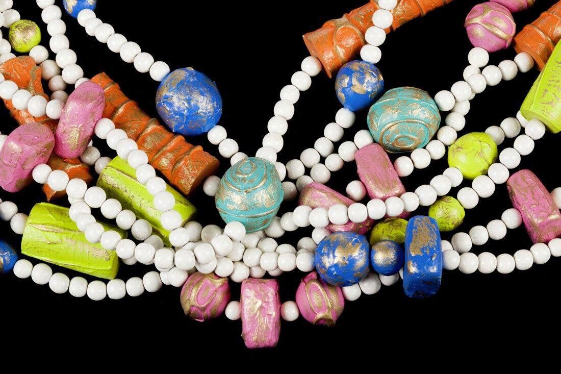 Designer Painted Wood Bead Torsade Necklace Size ONE SIZE - 2 Thumbnail