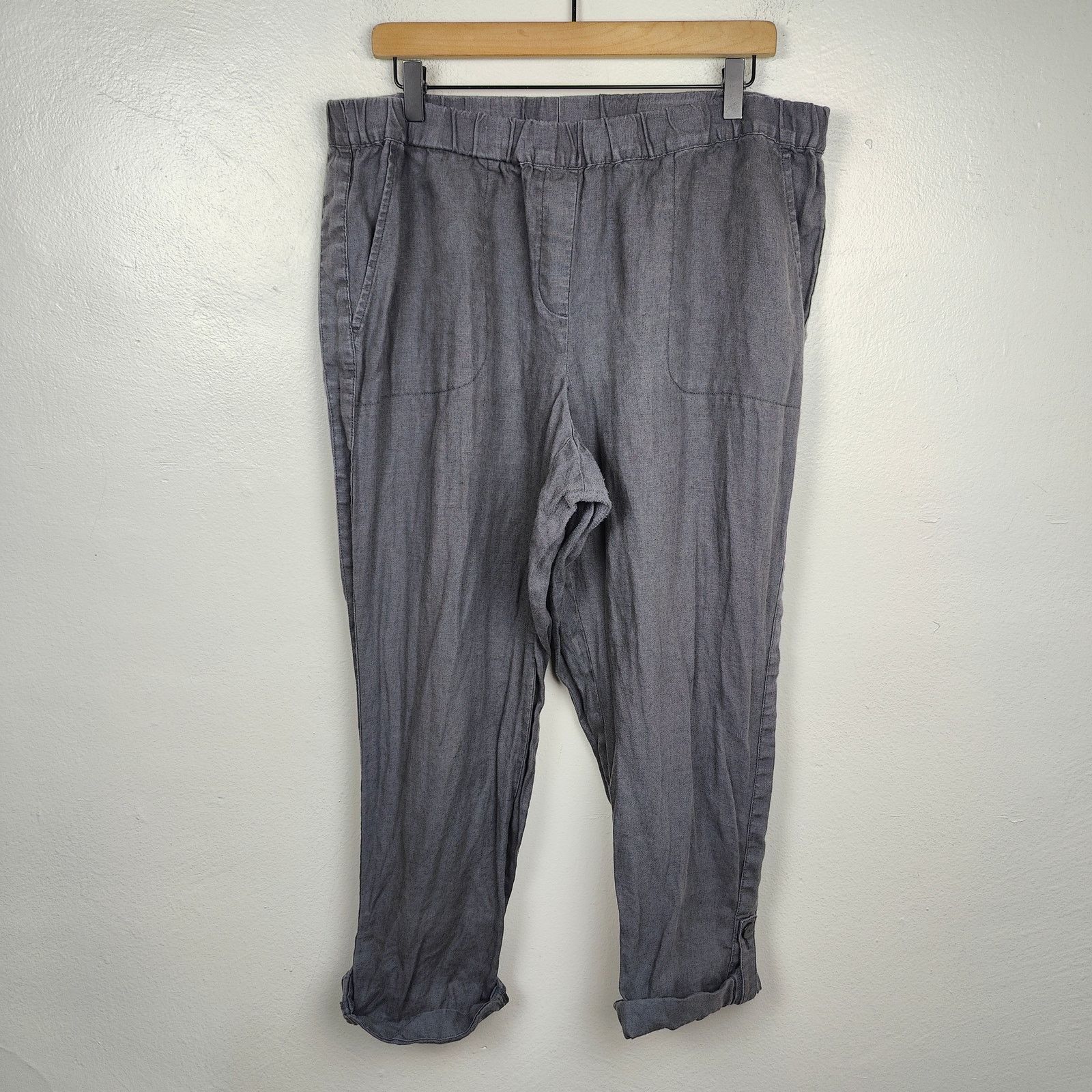 Other J Jill Linen Pants Women Large Gray Roll Cuff Pull On Size 29" - 4 Thumbnail