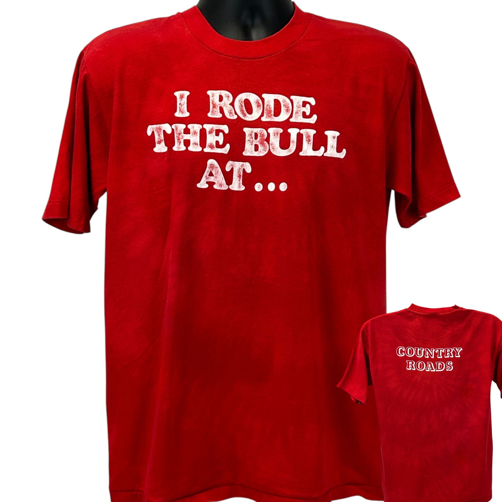 Vintage Vintage 80s I Rode the Bull at Country Roads T Shirt Red L Size US L / EU 52-54 / 3 - 1 Thumbnail