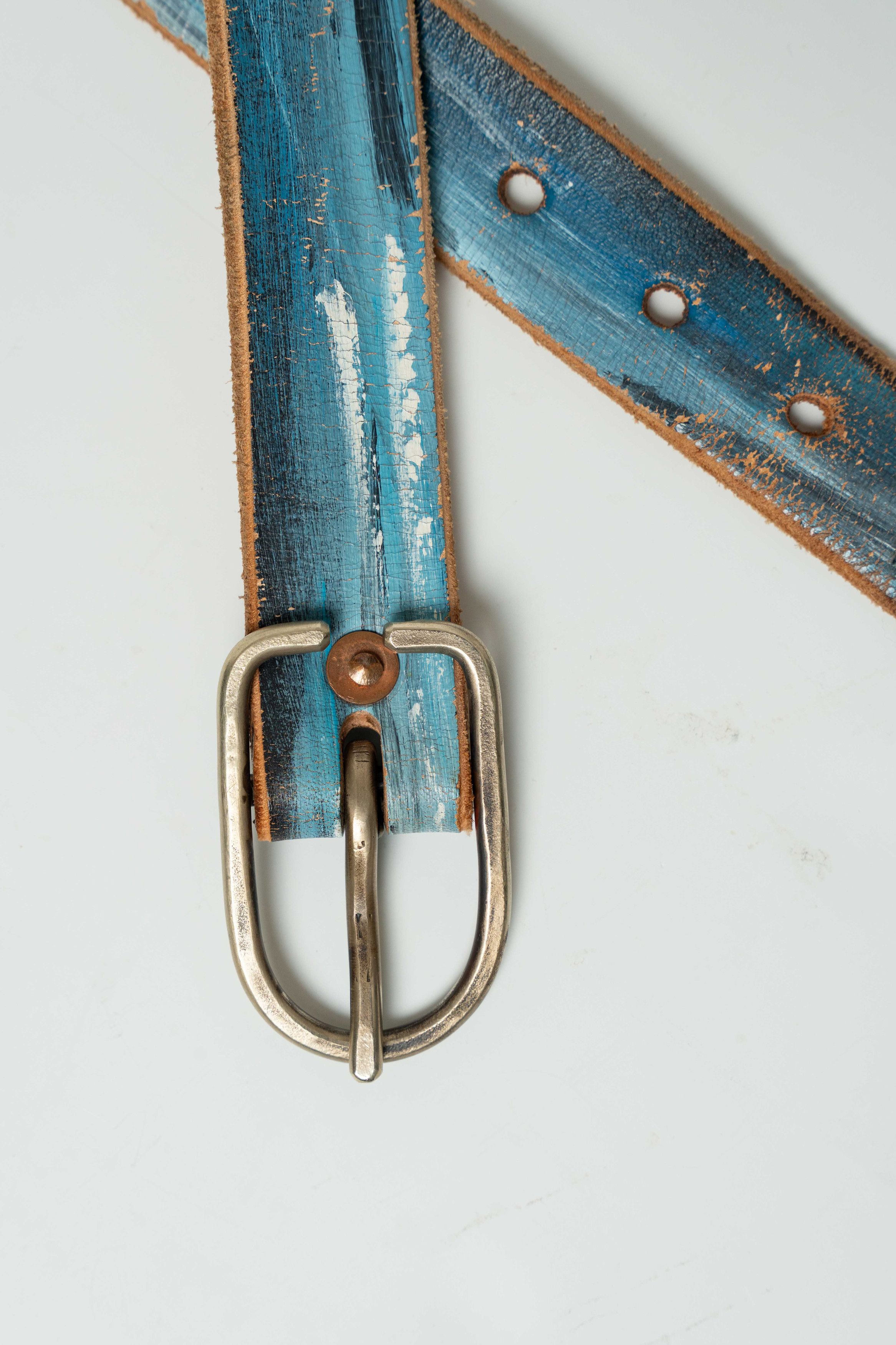 Other Billy made for friends belt painted blue leather belt men 30 Size 30 - 2 Thumbnail