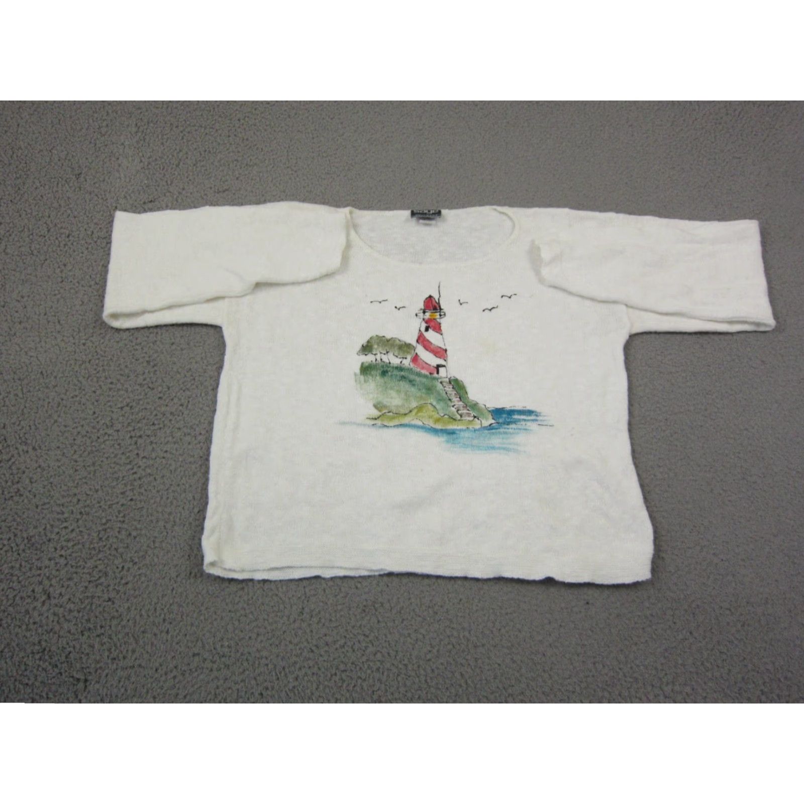 Vintage VINTAGE Sage Sweater Womens One Size White Lighthouse Knit Pullover Size ONE SIZE - 2 Thumbnail