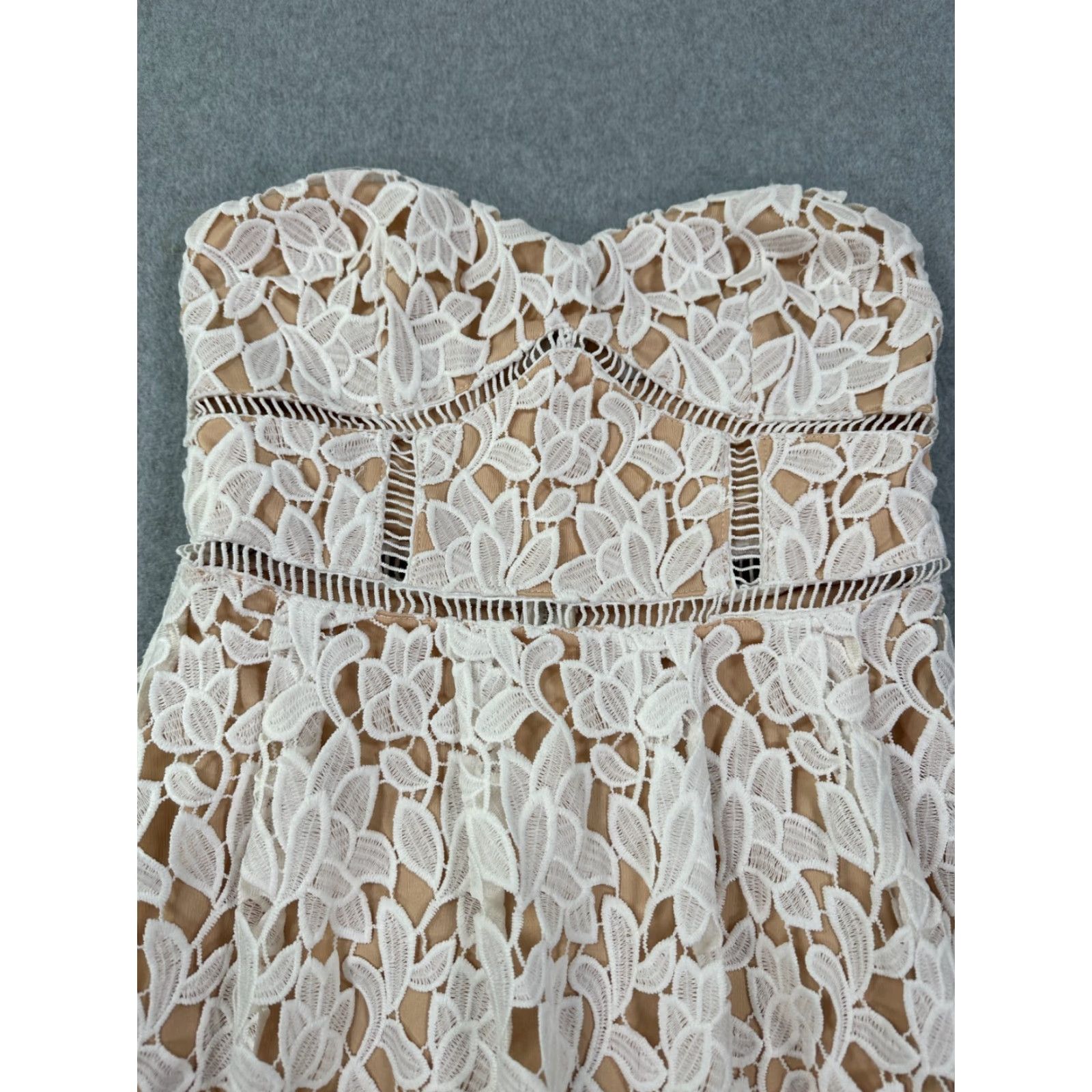 Lulus Lulu's Fit & Flare Dress Ivory Women's Lace Strapless Midi Floral Zip Dress S Size S / US 4 / IT 40 - 4 Thumbnail