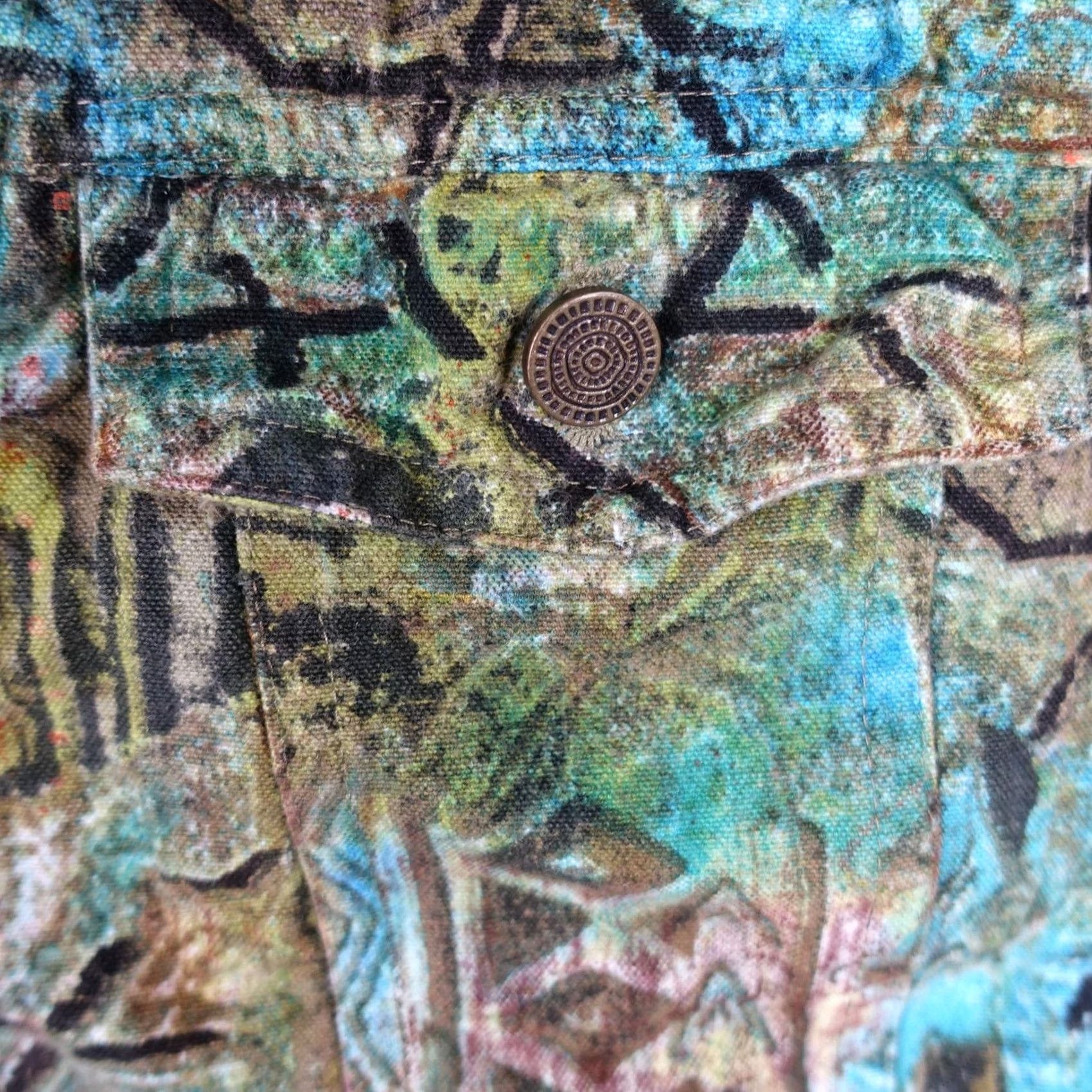 Vintage VINTAGE Chico's Jacket Womens Size 1 Green Linen Art Tribal Geometric Button VTG Jacket Size XS / US 0-2 / IT 36-38 - 4 Thumbnail