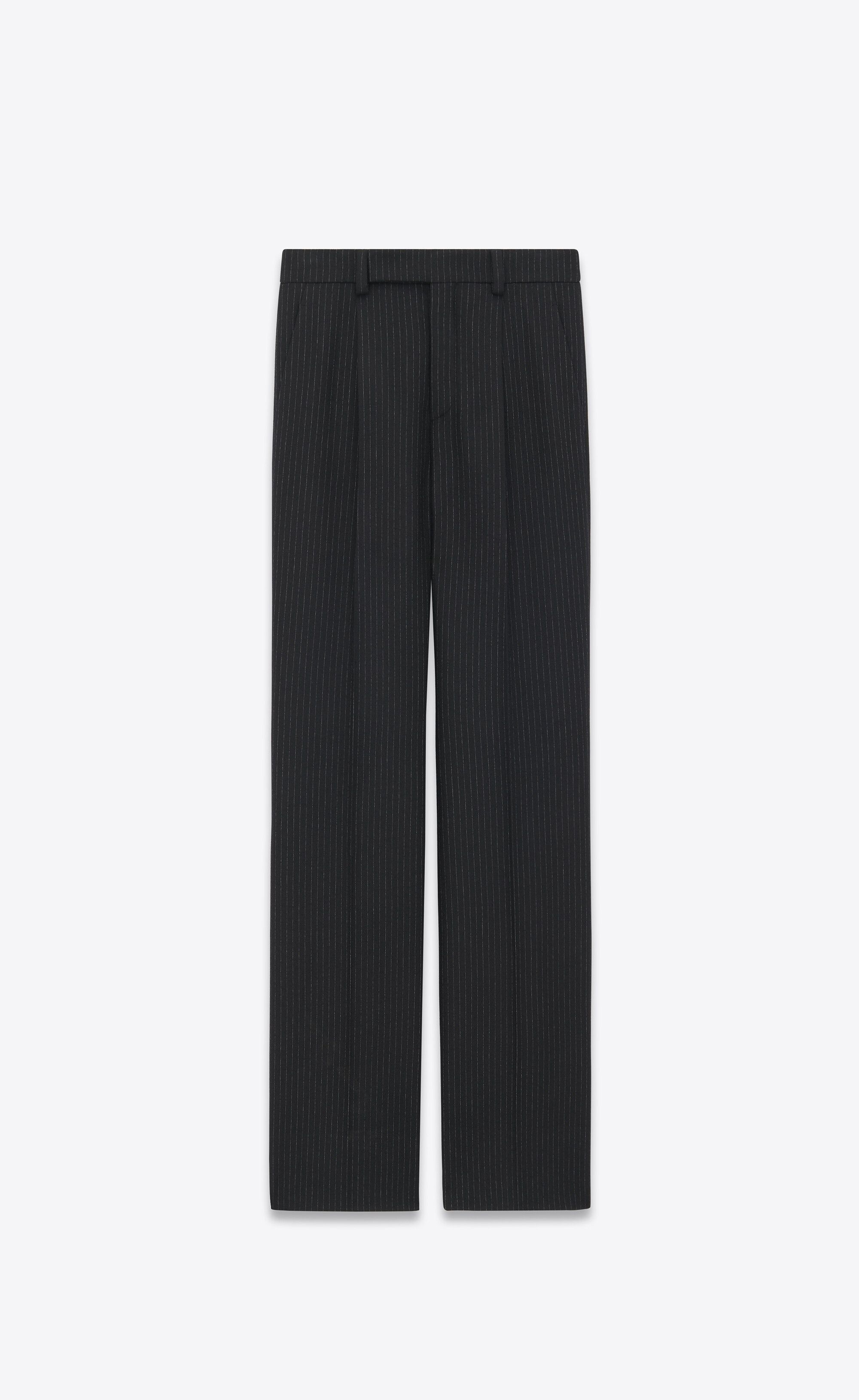 flared pants in striped wool flannel