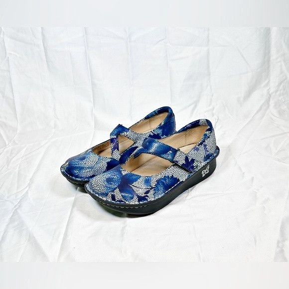 Alegria Datna Blue Leather Mary Jane Wedge Clogs Shoes, Women's (Size 6.5)