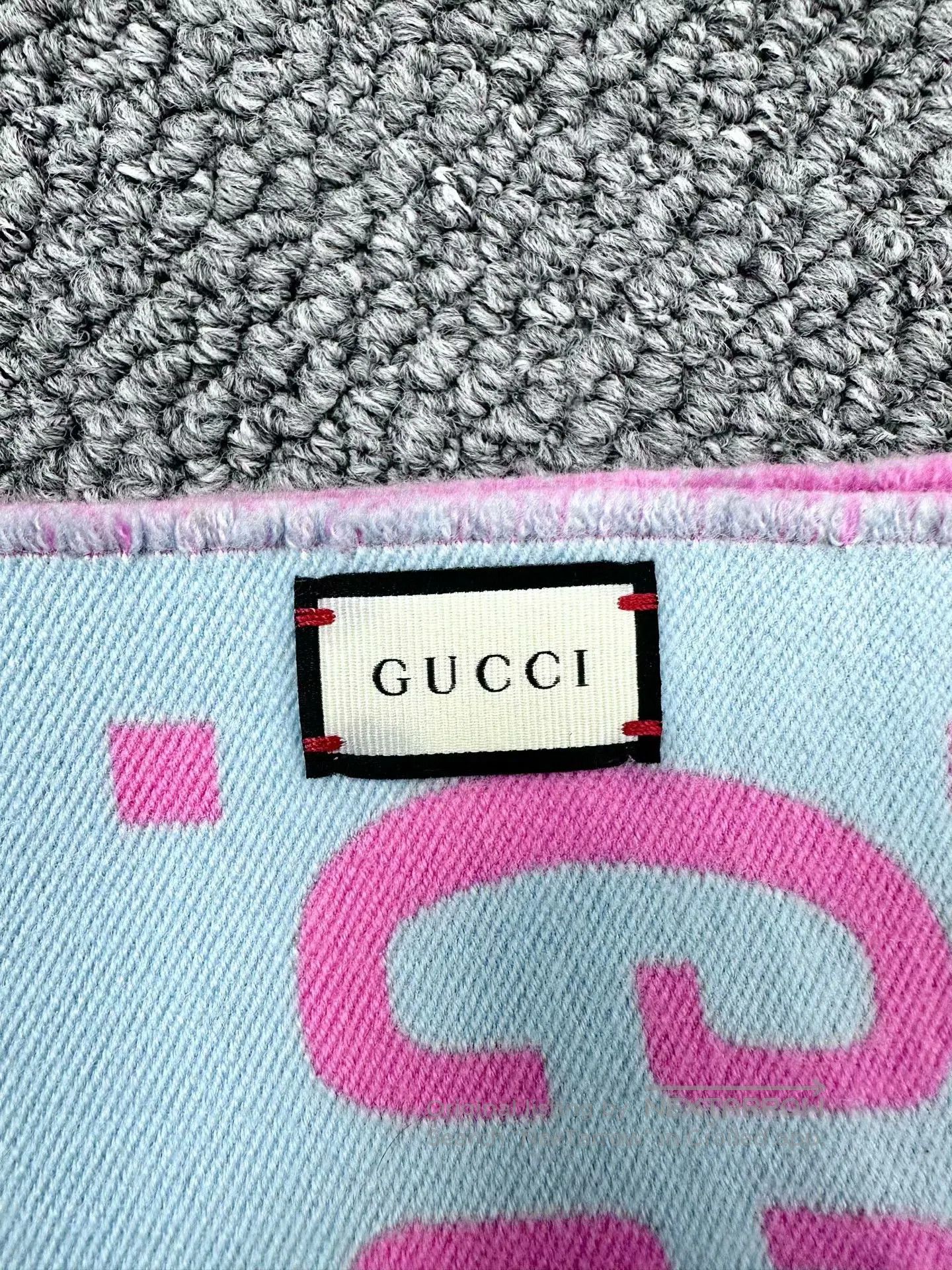 Gucci Guicci Blue and pink old-fashioned double-sided scarf| Size ONE SIZE - 4 Thumbnail