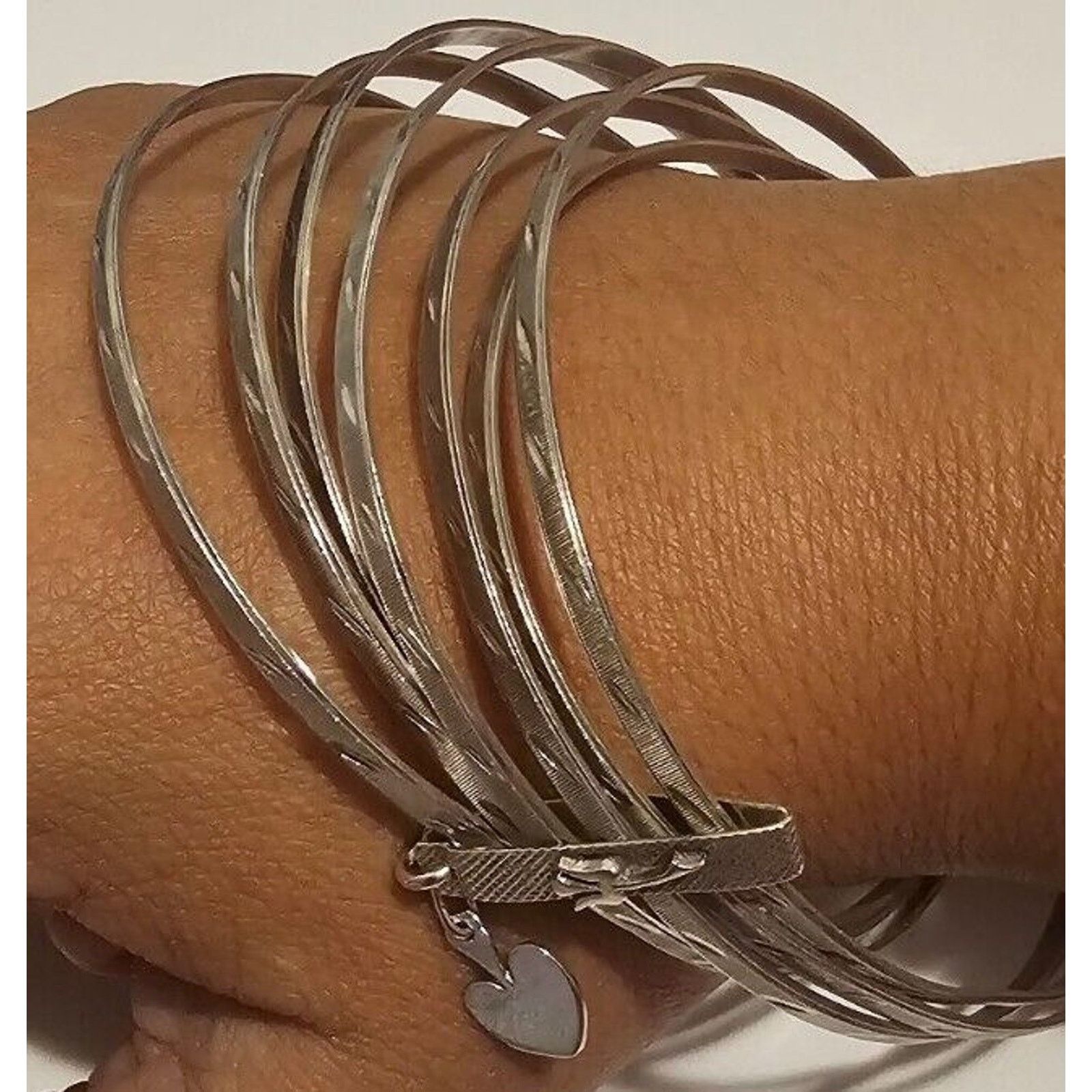 Sterling Silver 925 Silver Semanario 7 Etched Bracelets Bangles 3" Taxco Size ONE SIZE - 5 Thumbnail