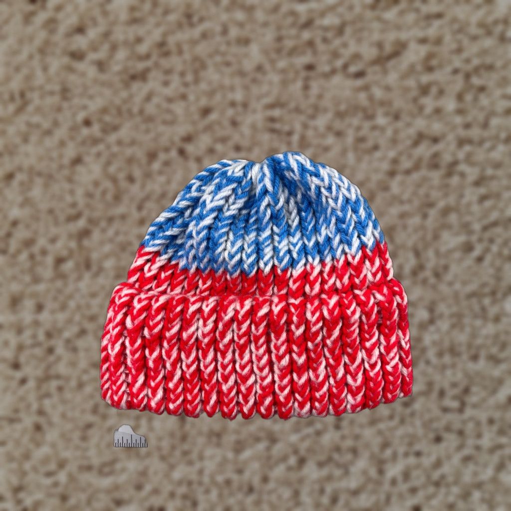 Vintage Beanie Toque Adult One Size Red Blue Stripe Wool Blend Knit Ski Snow Winter Size ONE SIZE - 1 Thumbnail
