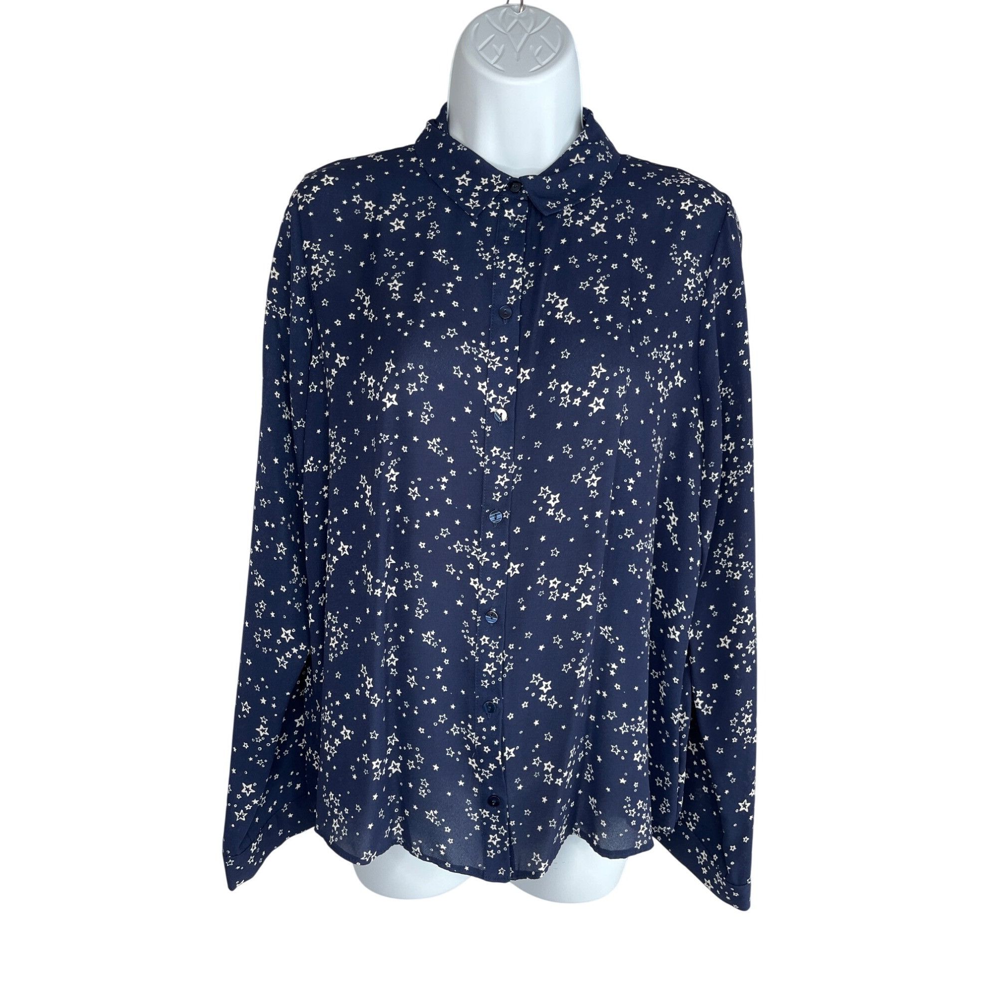 Vintage Atmosphere Womens Star Print Long Sleeve Blouse Navy Size 8 Size M / US 6-8 / IT 42-44 - 1 Thumbnail
