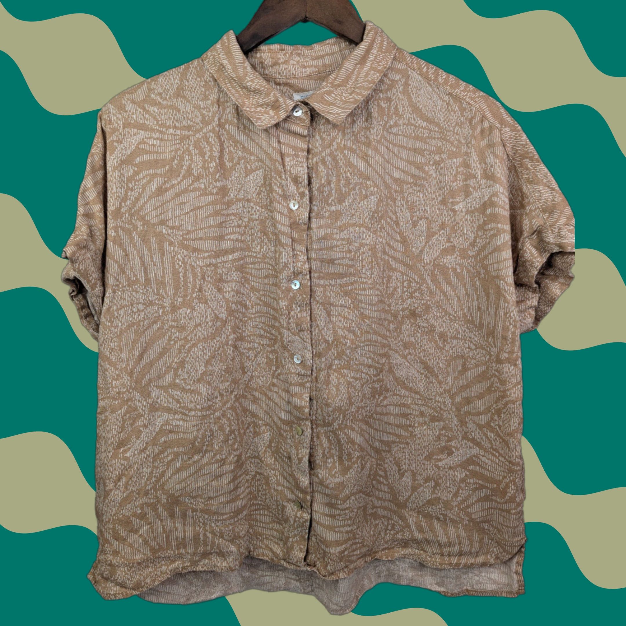 Vintage VINTAGE Sigrid Olsen Women's Large Linen Button-Up Cap Sleeve Hawaiian Shirt Size L / US 10 / IT 46 - 1 Thumbnail