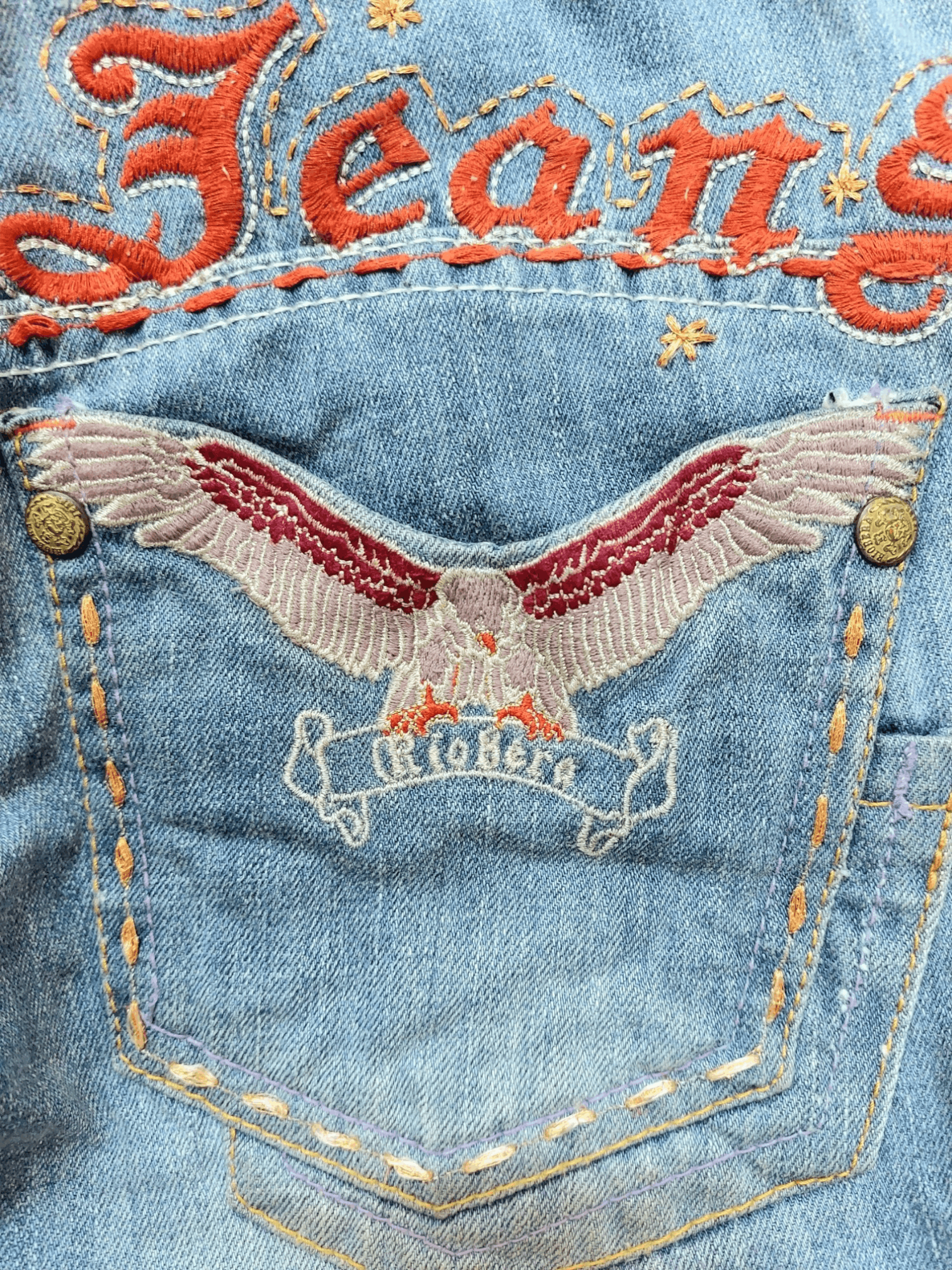 Vintage ☠️ Embroidery Skulls And Eagles Back Pocket Riobera Jeans Size 26" / US 2 / IT 38 - 14 Thumbnail