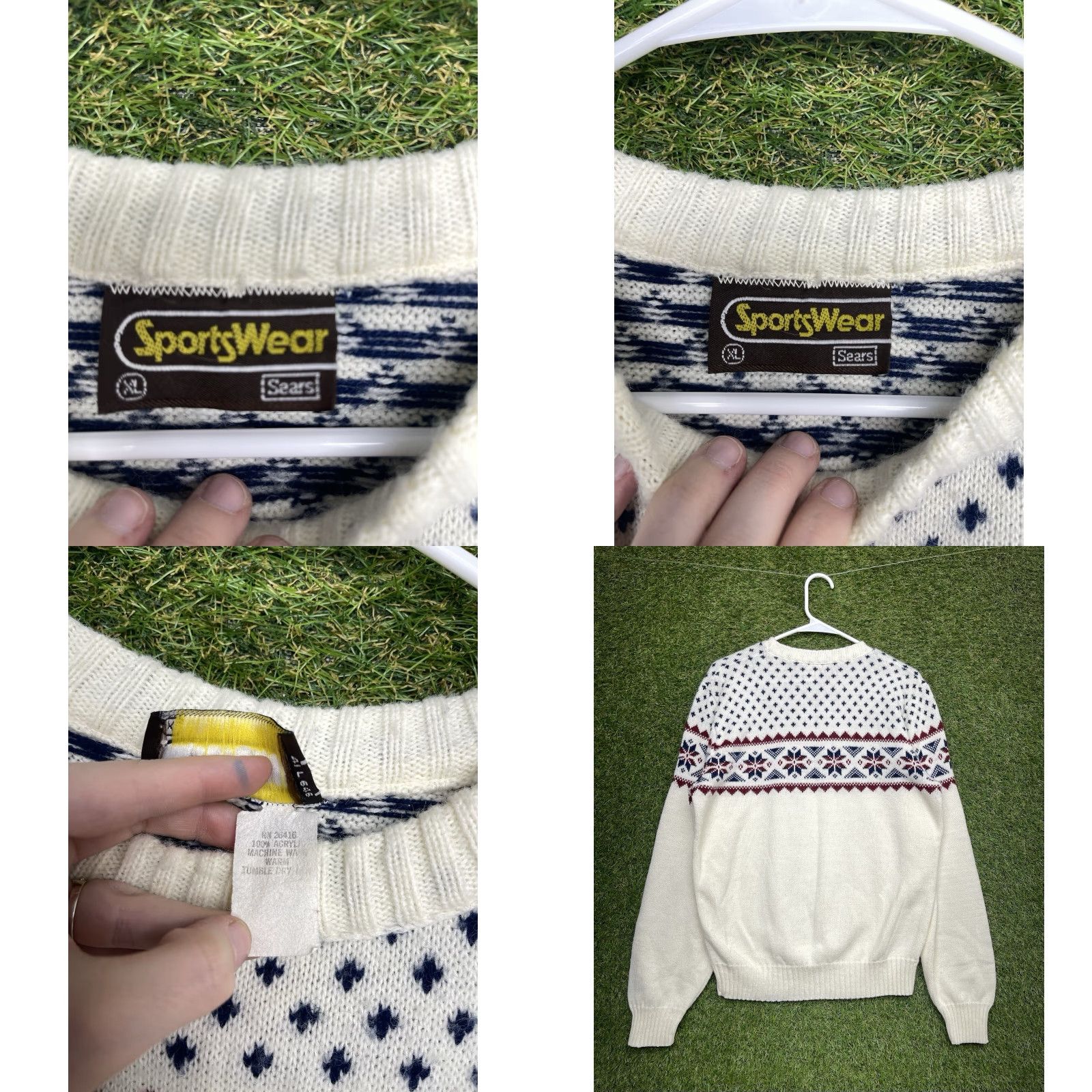 Sears VINTAGE Sears Sweater Mens XL Crew Neck Knit Solid White 80s 90s Classic Winter Fall Knit Style Pullover Regular Size US XL / EU 56 / 4 - 8 Thumbnail