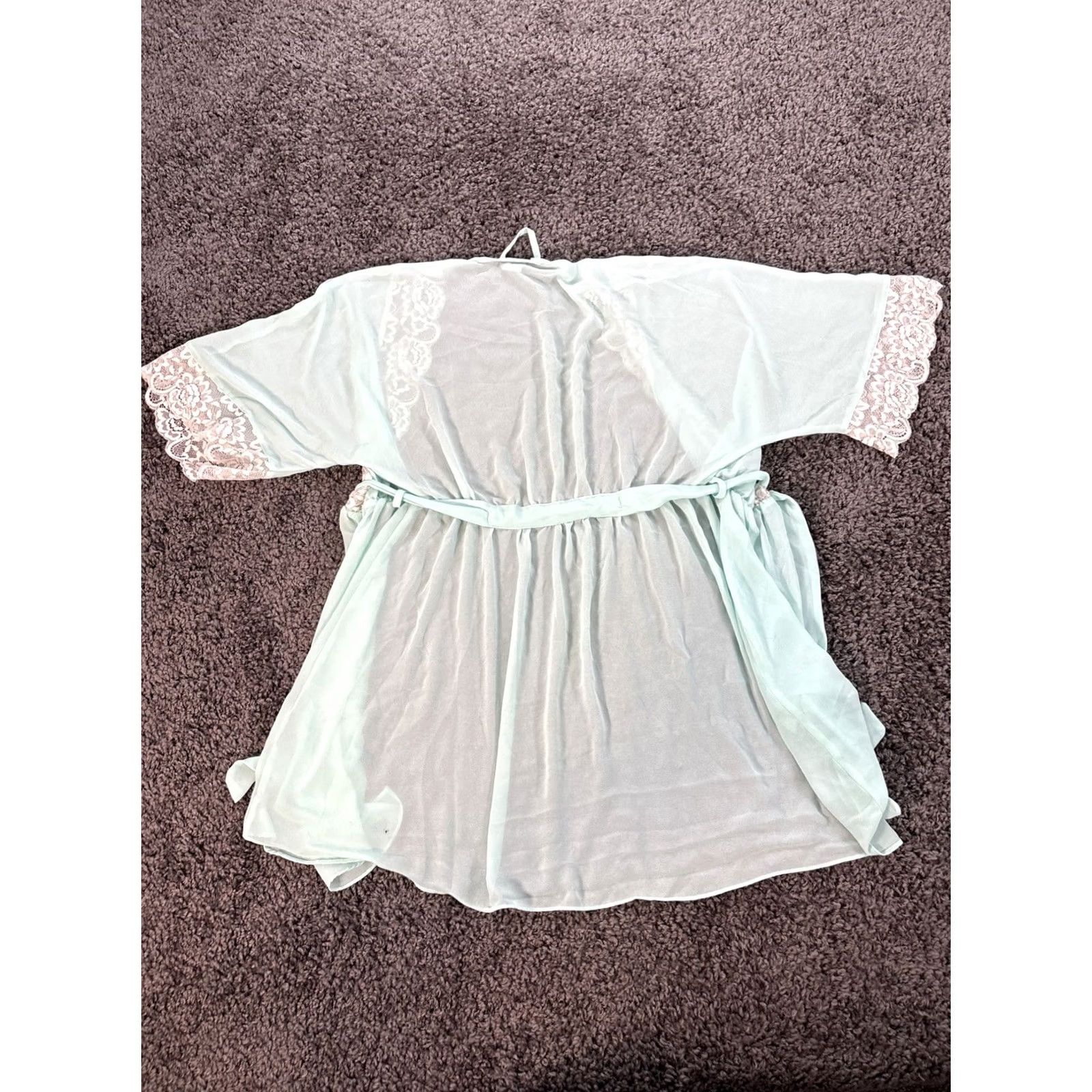 Vintage VINTAGE Cinema Etoile Dress Shirt Womens Small Blue Satin Lace Open Front Tie Size S / US 4 / IT 40 - 5 Thumbnail