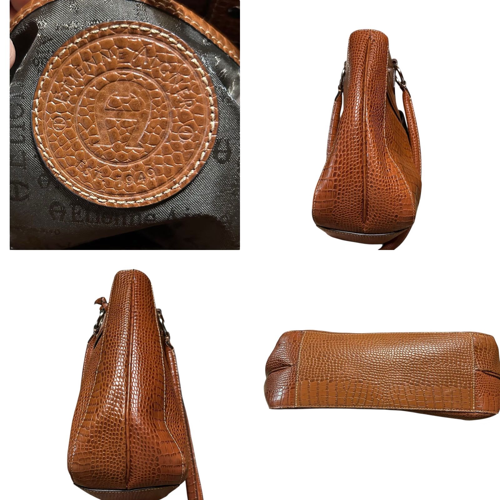 Etienne Aigner Etienne Aigner Chestnut Brown Leather Croc Embossed Shoulder Bag Women’s Size ONE SIZE - 9 Thumbnail