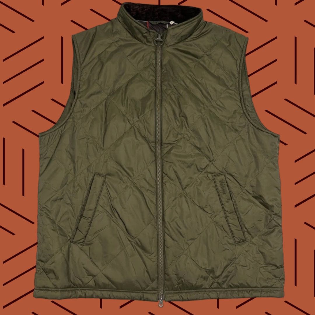 Barbour Barbour Finn Gilet Vest Mens XL Olive Green Quilted Corduroy Collar Full Zip VINTAGE? No Size US XL / EU 56 / 4 - 1 Thumbnail