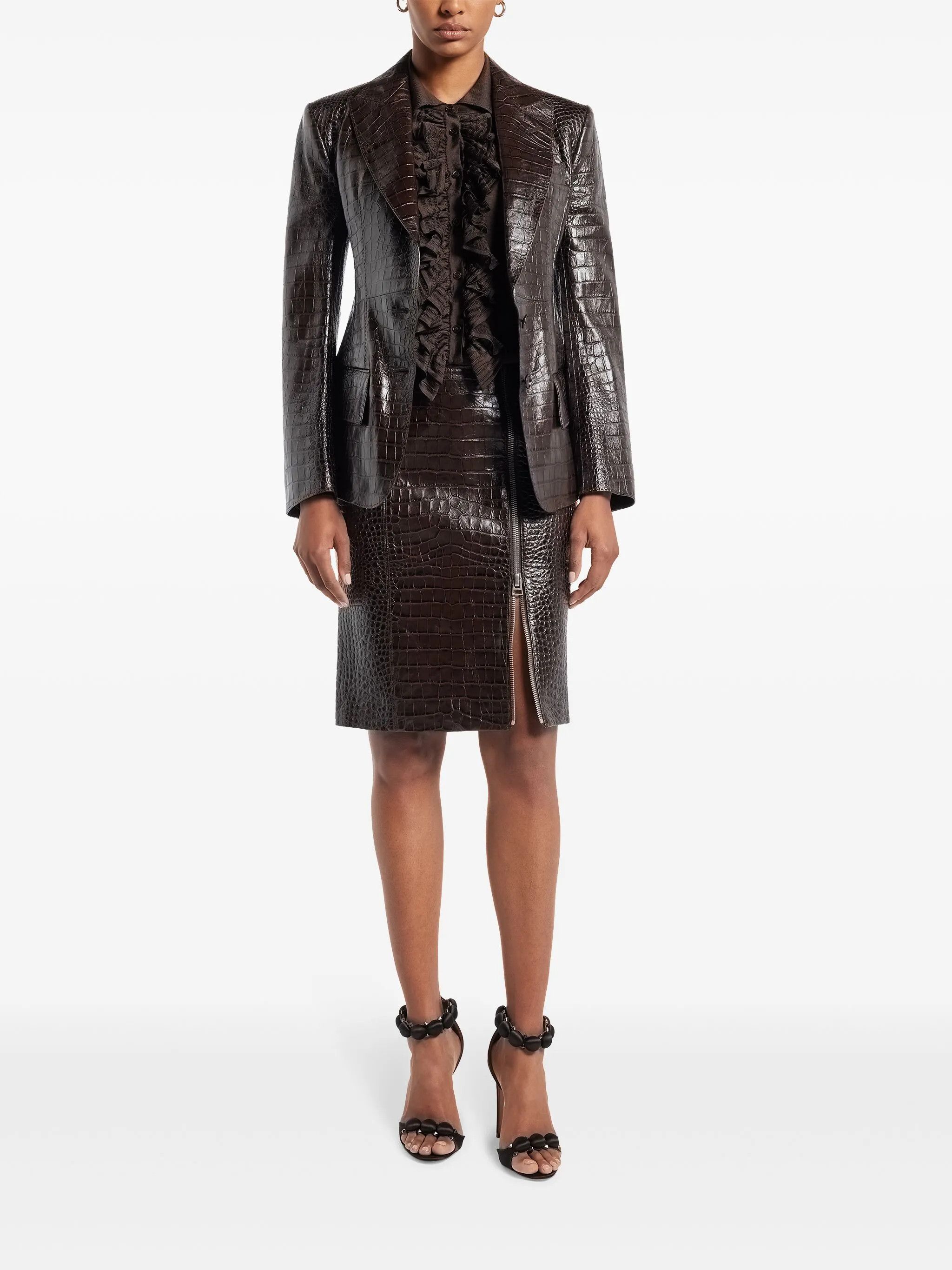 o1w1db10525 GIL534 Leather Blazer in Dark Brown