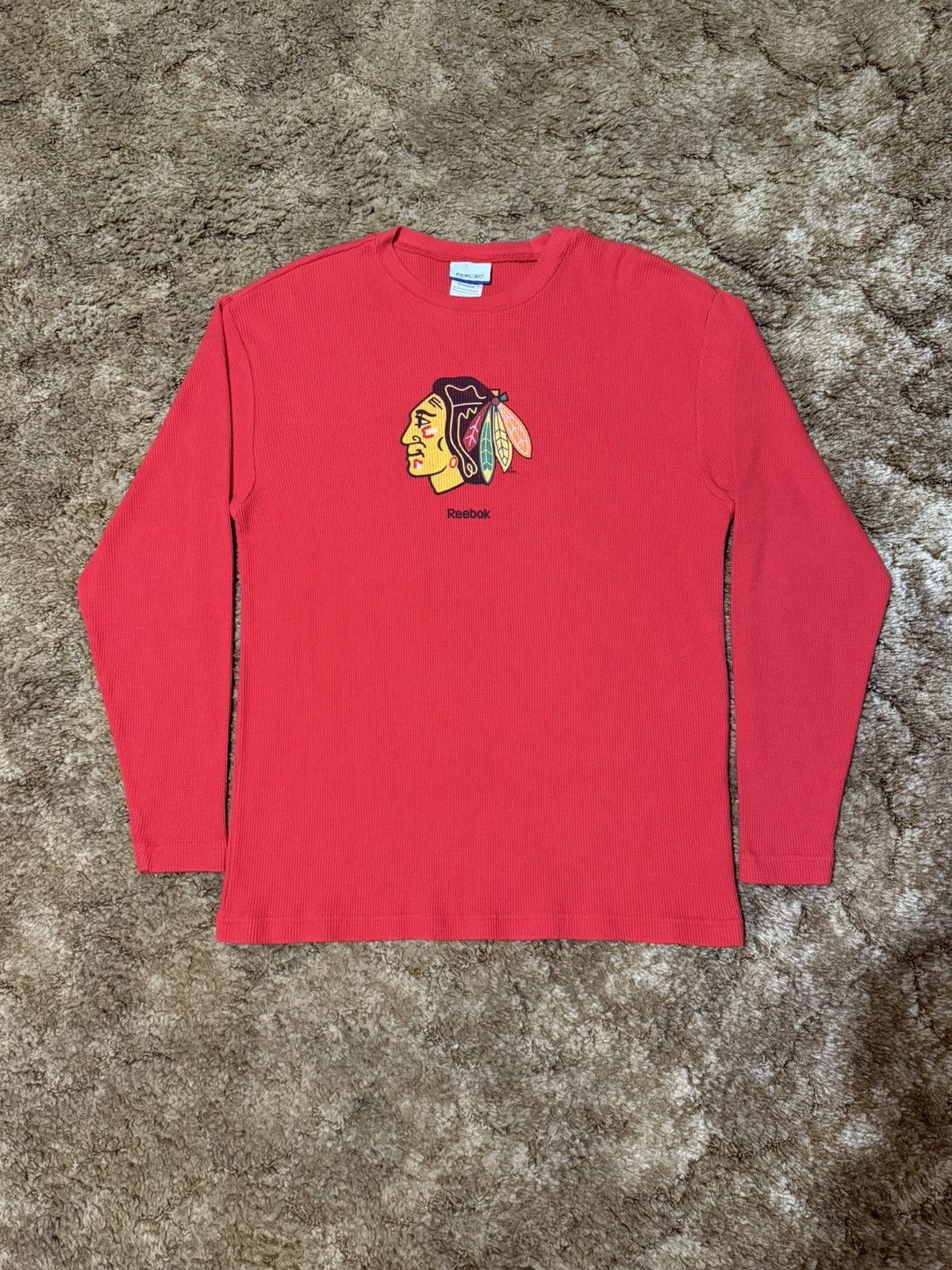 Reebok Vintage Reebok NHL Waffle Knit Long Sleeve Red Medium Size US M / EU 48-50 / 2 - 1 Thumbnail