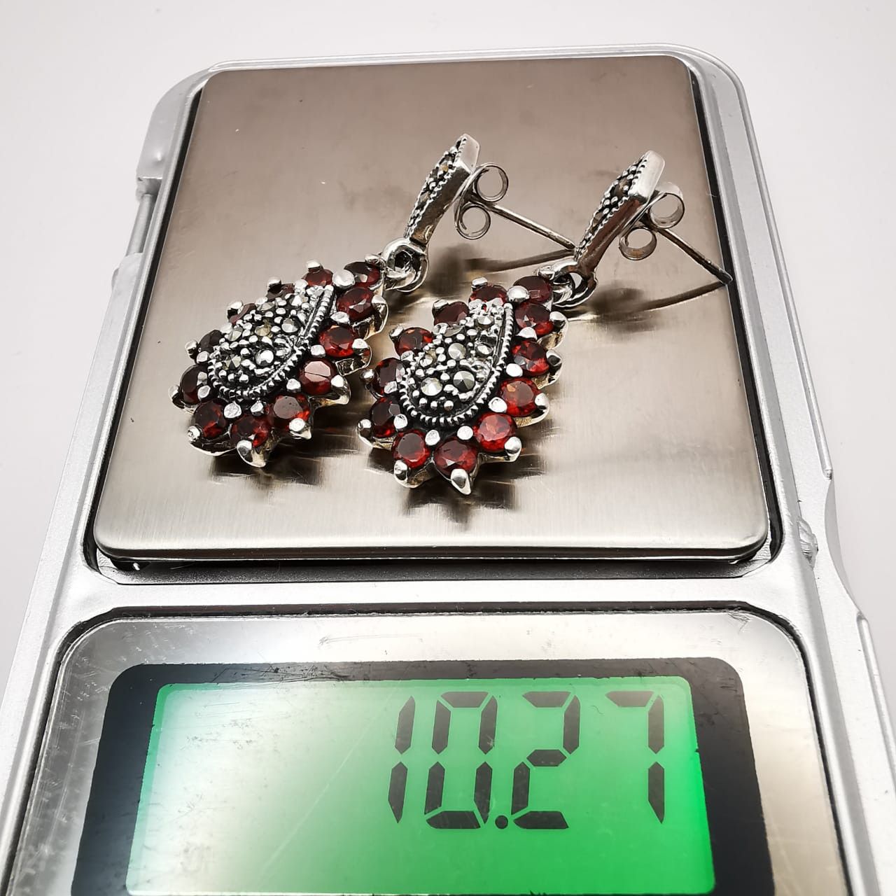 Vintage Vintage Earrings 925 Sterling Silver, Garnet, Marcasite Size ONE SIZE - 5 Thumbnail