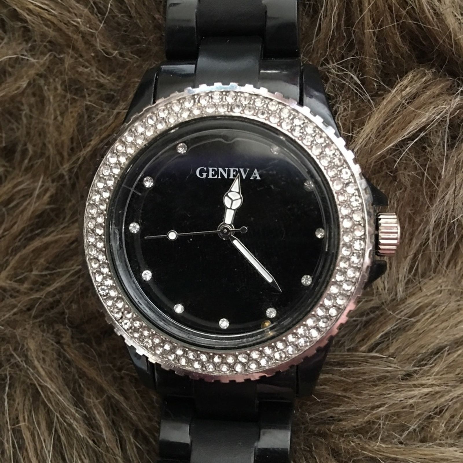 Geneva Ladies Geneva black plastic band rhinestone watch Size ONE SIZE - 1 Thumbnail