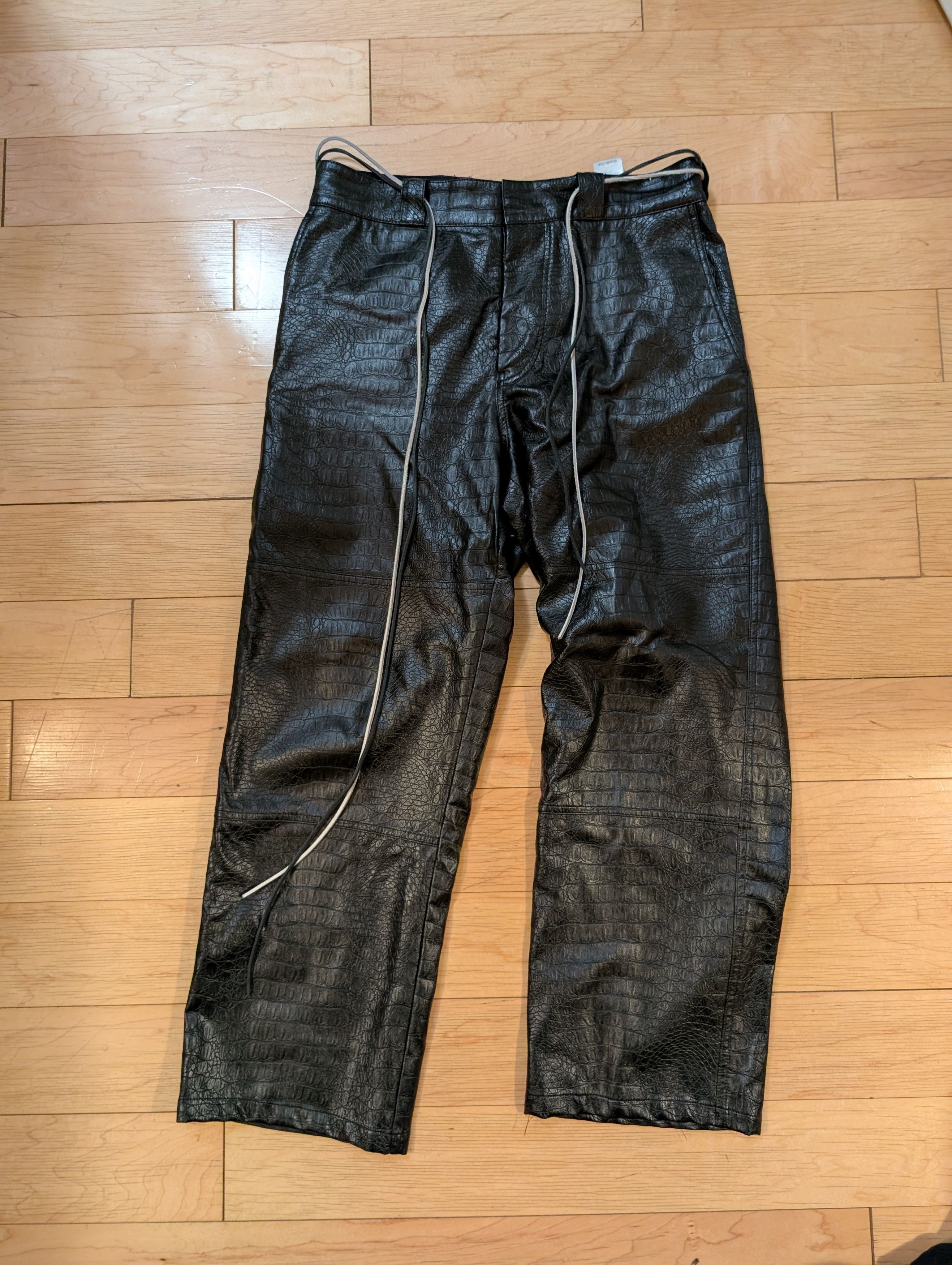 4SDESIGNS 4S Designs Black Fake Croc Leather Carpenter Pants Size US 32 / EU 48 - 1 Thumbnail