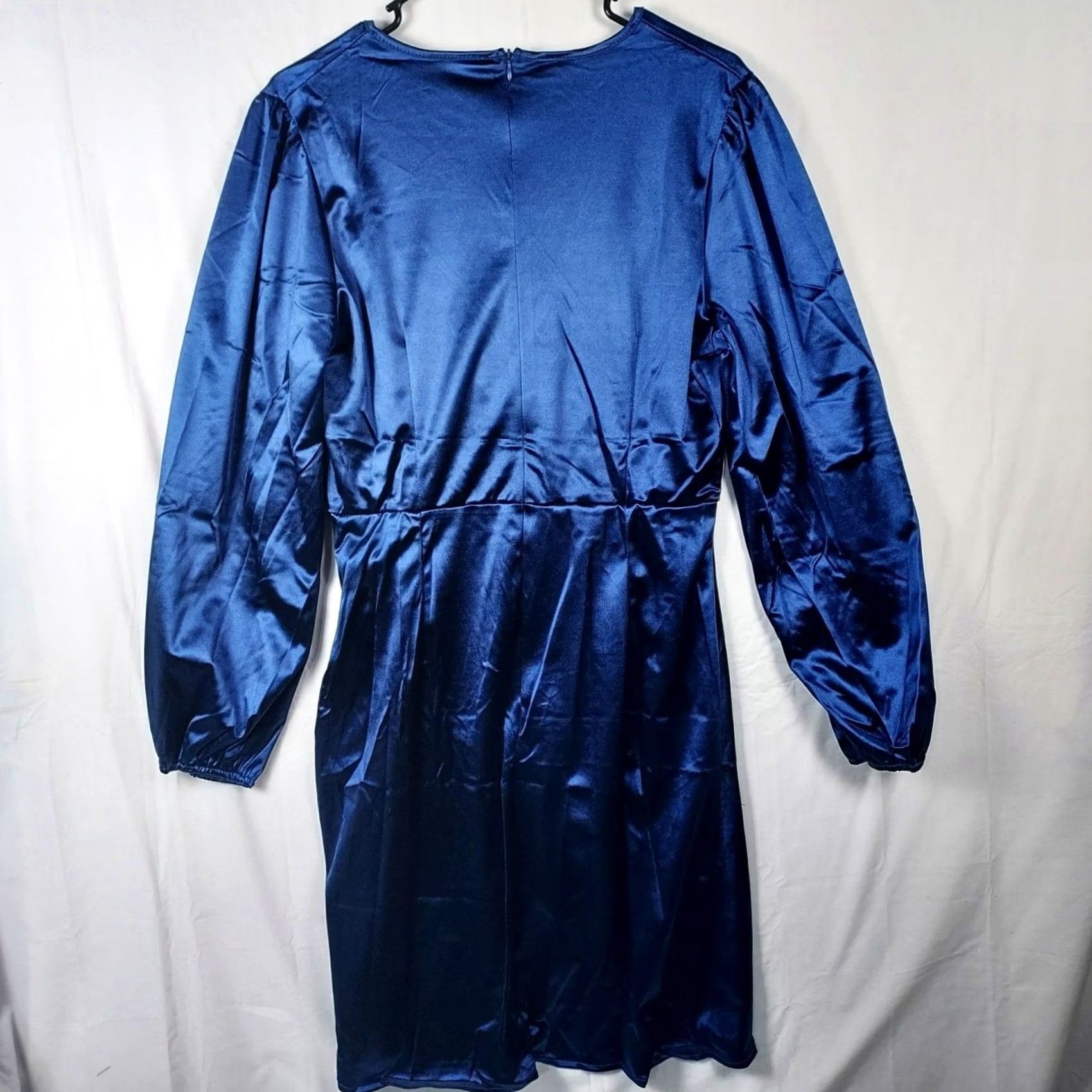Vintage Yajedo Satin V-Neck Dress Size XL Blue Party/Cocktail Long Sleeve New Size XL / US 12-14 / IT 48-50 - 3 Thumbnail