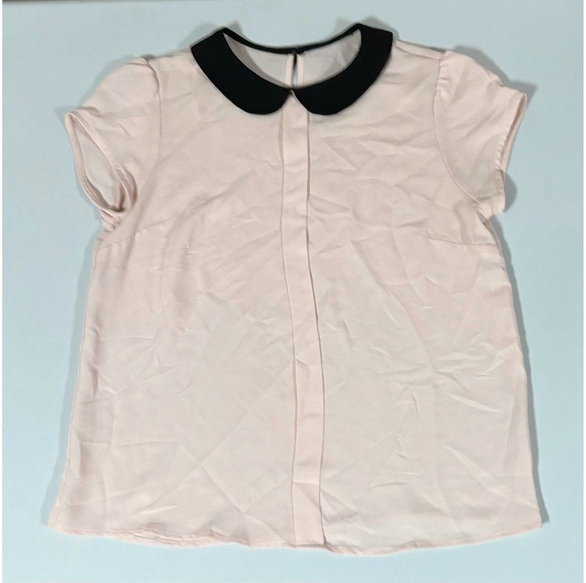 Vintage Pink Black Collared Chiffon Short Sleeve Top Blouse Size S🎀✨ Size S / US 4 / IT 40 - 1 Thumbnail