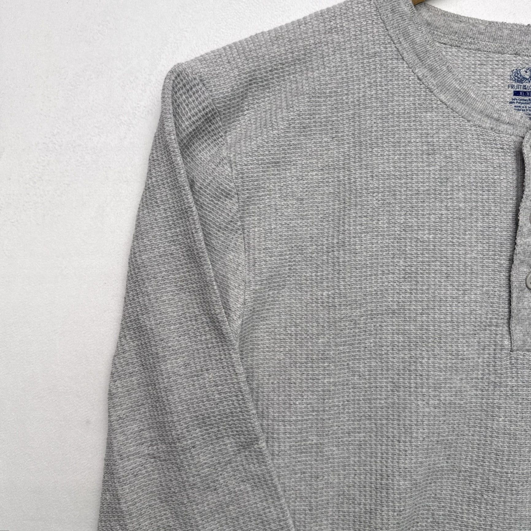 Fruit Of The Loom Fruit of the Loom Thermal Henley Shirt Mens XL Gray Long Sleeve Size US XL / EU 56 / 4 - 3 Thumbnail