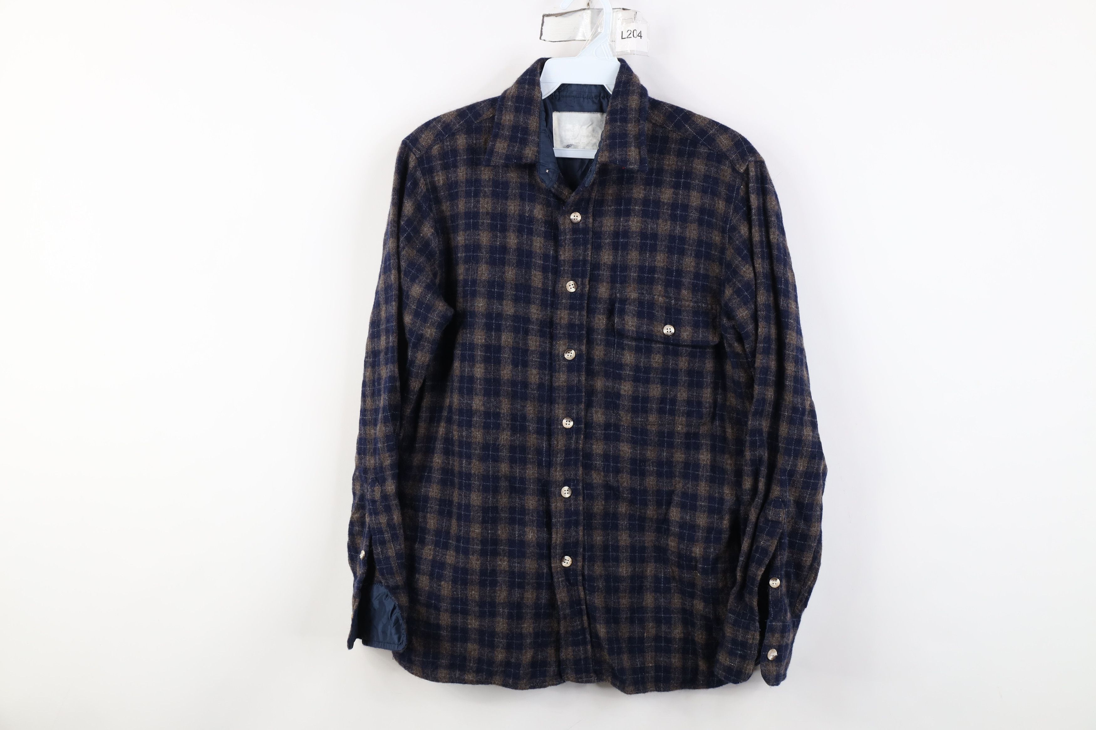 Vintage 70s Streetwear Knit Collared Button Shirt Plaid