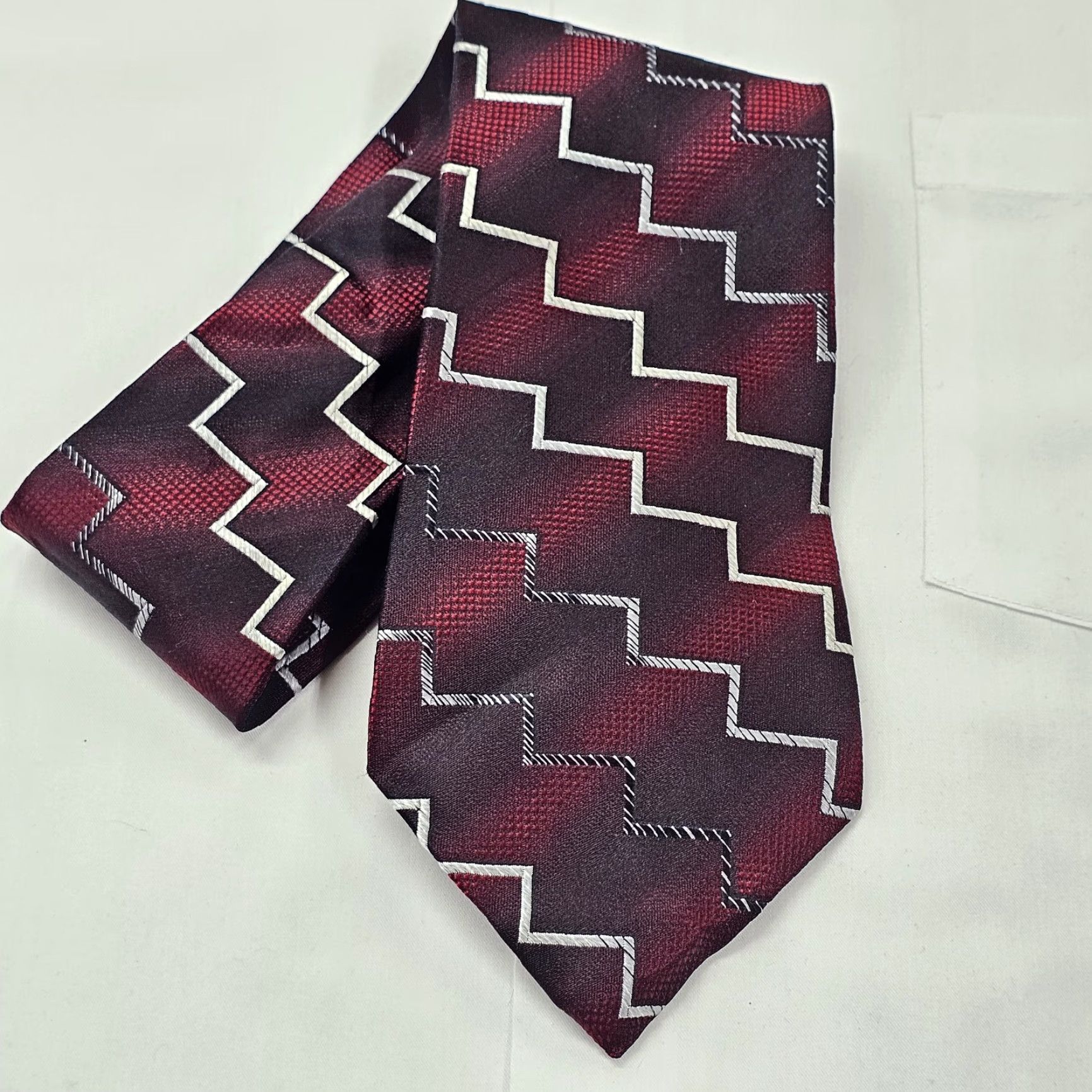 Vintage Burma Bibas Necktie Mens Silk Tie Burgandy Striped Lightning Bolt 57"X4" USA Silk Tie Men Size ONE SIZE - 7 Thumbnail