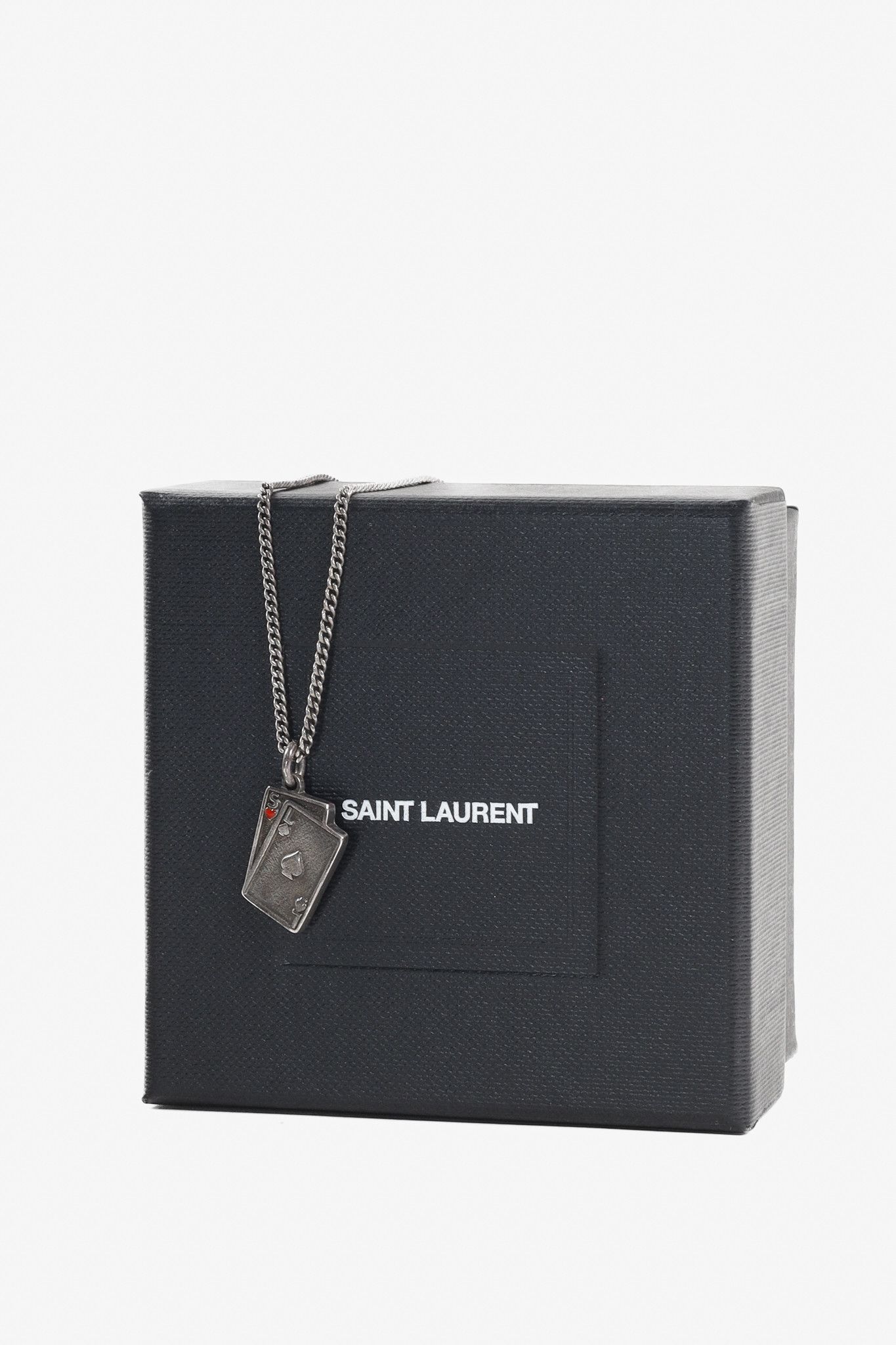image of Saint Laurent Paris Saint Laurent Silver Brass Playing Cards Necklace in Gunmetal, Men's