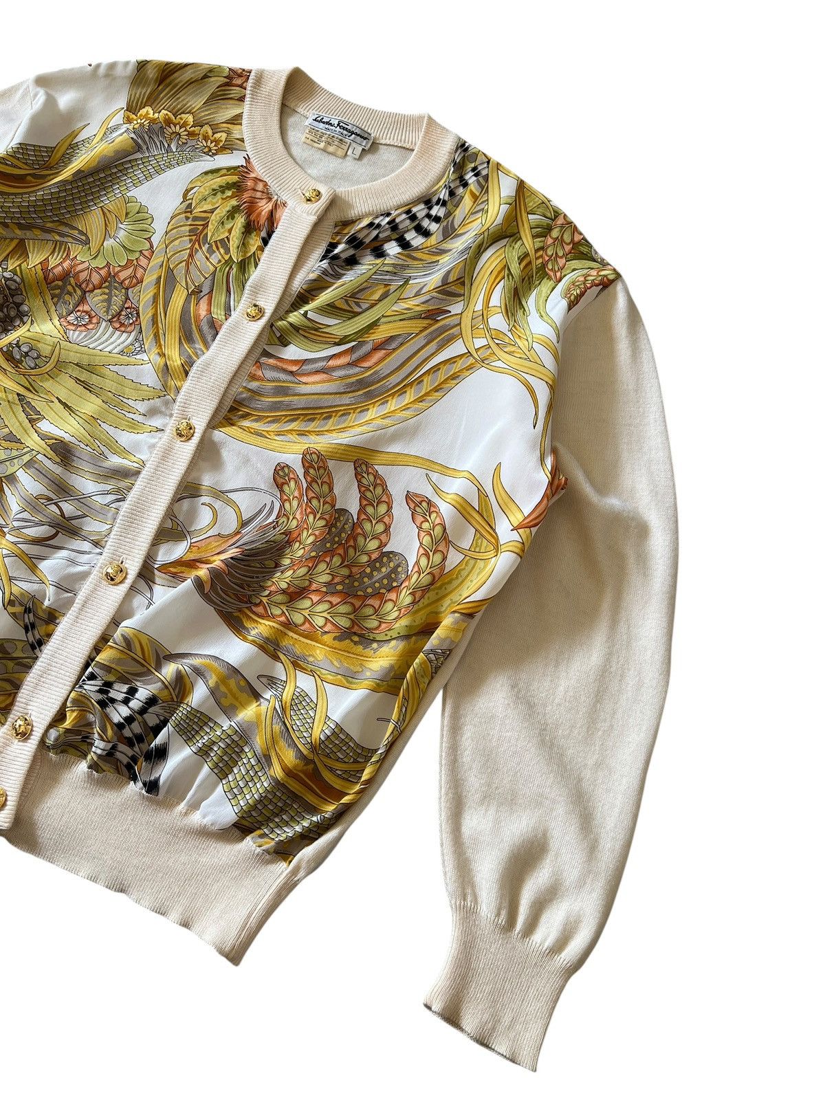 Salvatore Ferragamo Vintage Salvatore Ferragamo Silk Motif Cardigan Size L / US 10 / IT 46 - 5 Thumbnail