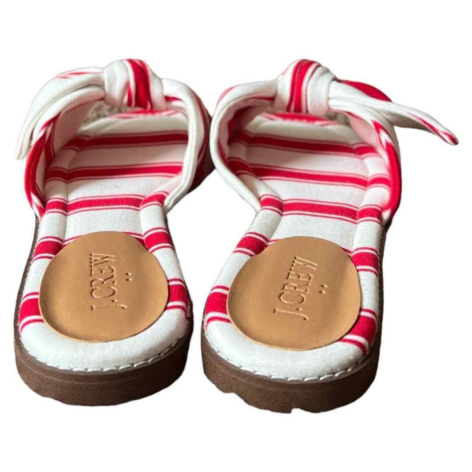 J.Crew J.CREW Red/ Ivory Stripe Print Knot Slide Sandals, US7.5 Size US 7.5 / IT 37.5 - 4 Thumbnail