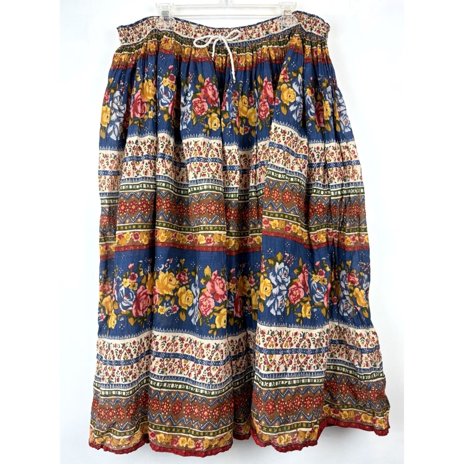 Basic Editions Basic Editions Skirt Womens Large Maxi Floral Boho Peasant Indie Festival Knit Cotton Blue Long Regular M Size 32" / US 10 / IT 46 - 2 Thumbnail