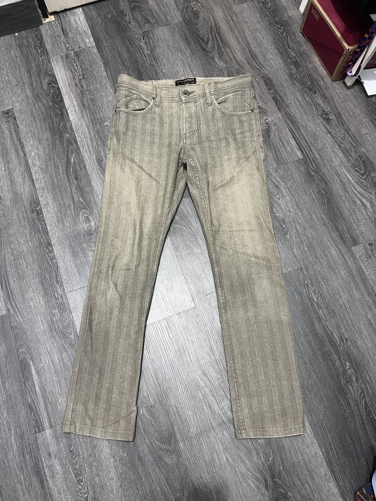 Le Grande Bleu (L.G.B.) LGB Inspired Back Number Faded Knee Trash Stripe Denim Size US 30 / EU 46 - 1 Thumbnail