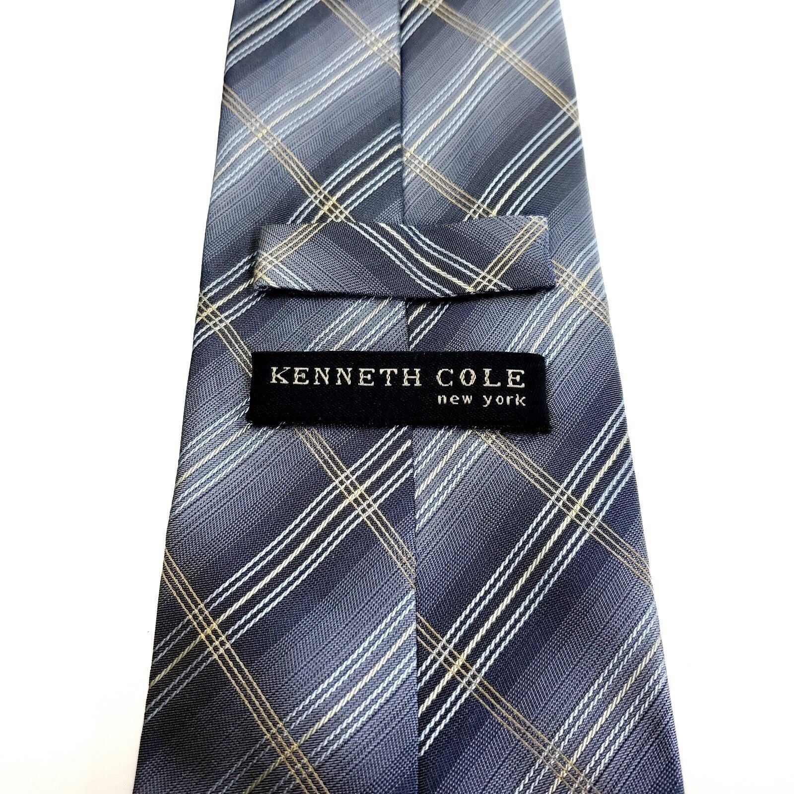 Kenneth Cole Kenneth Cole Silk Tie Woven Gray Beige Plaid Wide Size ONE SIZE - 3 Thumbnail