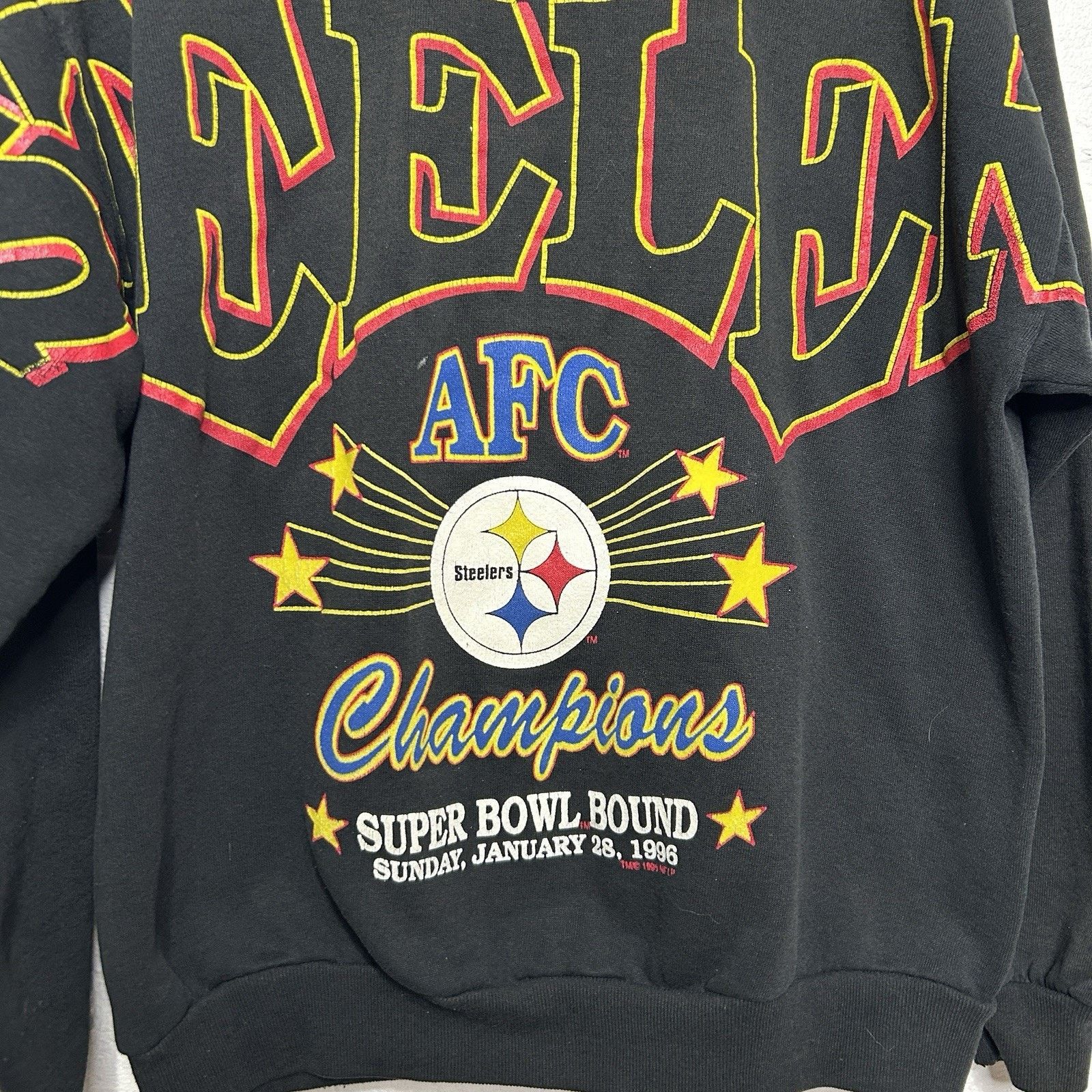 Fruit Of The Loom Vintage NFL Pittsburgh Steelers 1996 Spellout Sweatshirt Size US S / EU 44-46 / 1 - 5 Thumbnail