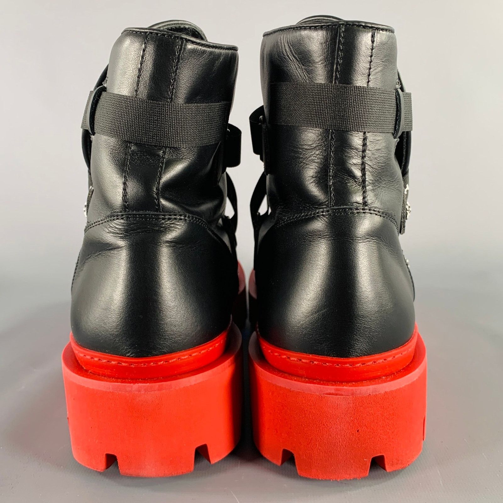 John Richmond Size 13 Black Red Solid Leather Track Sole Boots Size US 13 / EU 46 - 3 Thumbnail