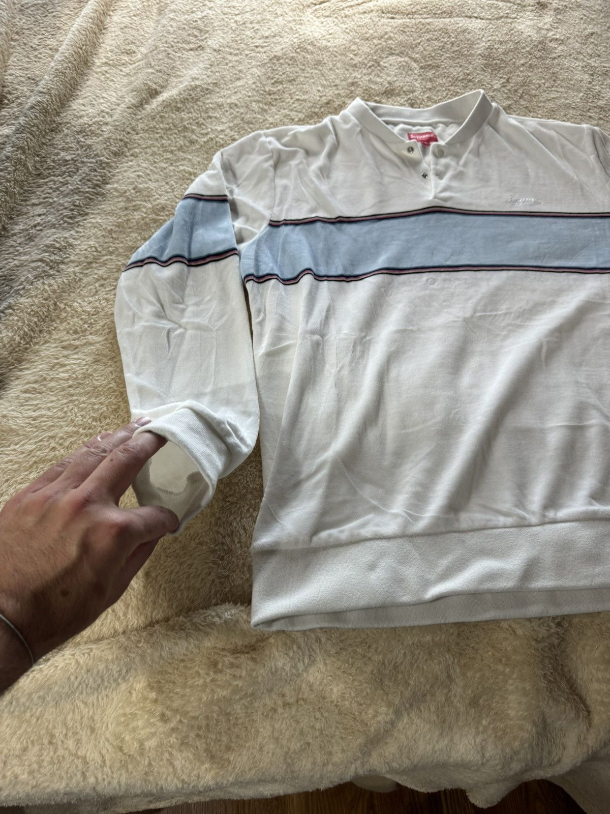 Supreme Velour Snap Henley White (Size XL) - bottlesandglasses.com.ng