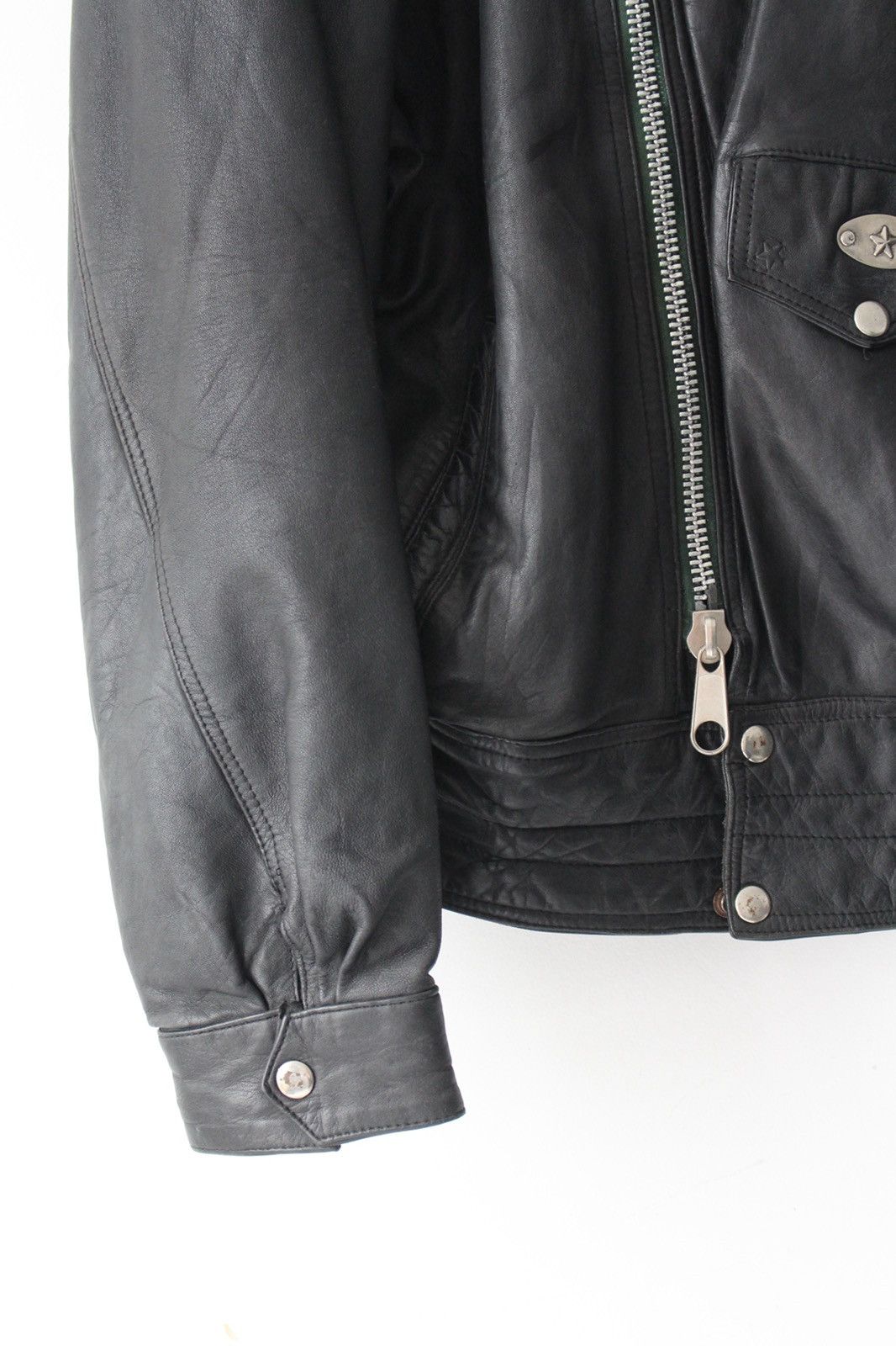 Vintage 1970S ASYMMETRIC TALON ZIP MOTORCYCLE LEATHER JACKET Size US XL / EU 56 / 4 - 6 Thumbnail