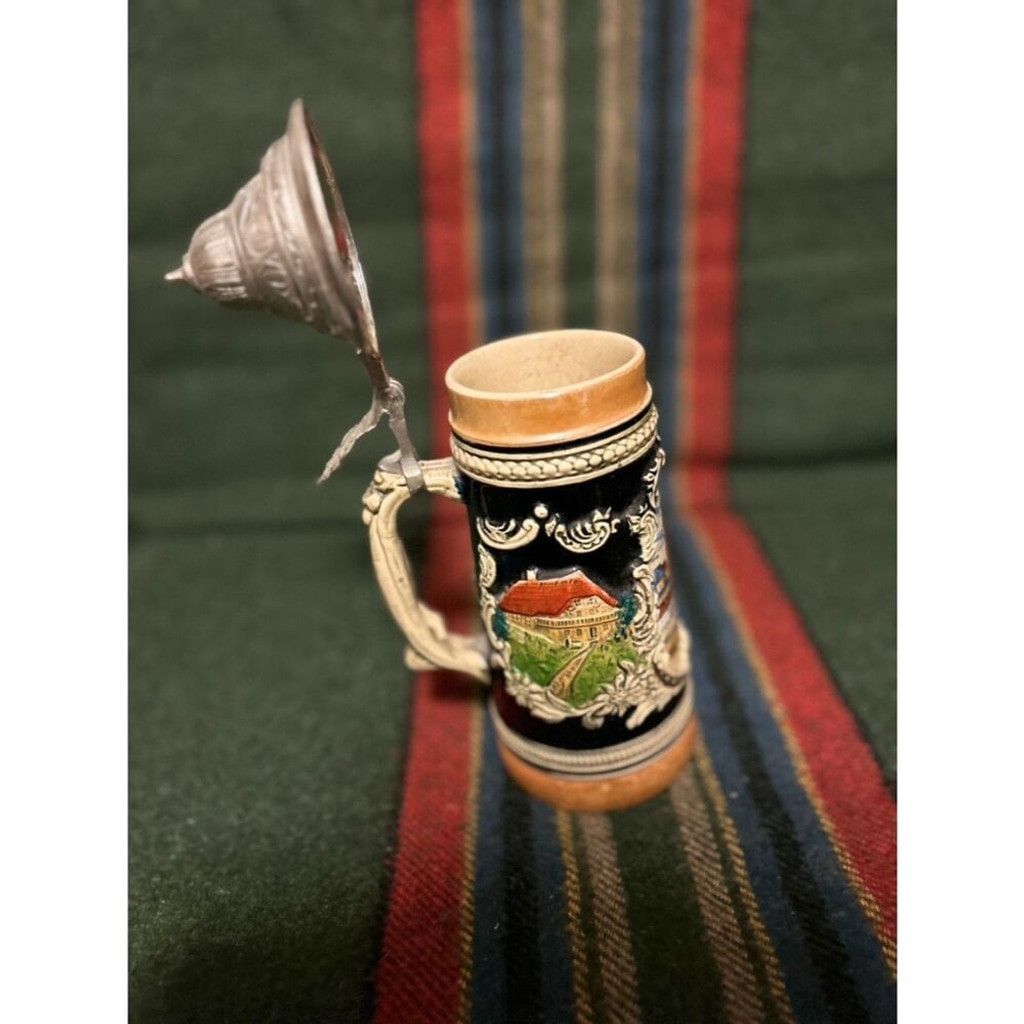 The Unbranded Brand 2 Large 20th Century German Ceramic Beer SteinwithPewter Lid Size ONE SIZE - 3 Thumbnail