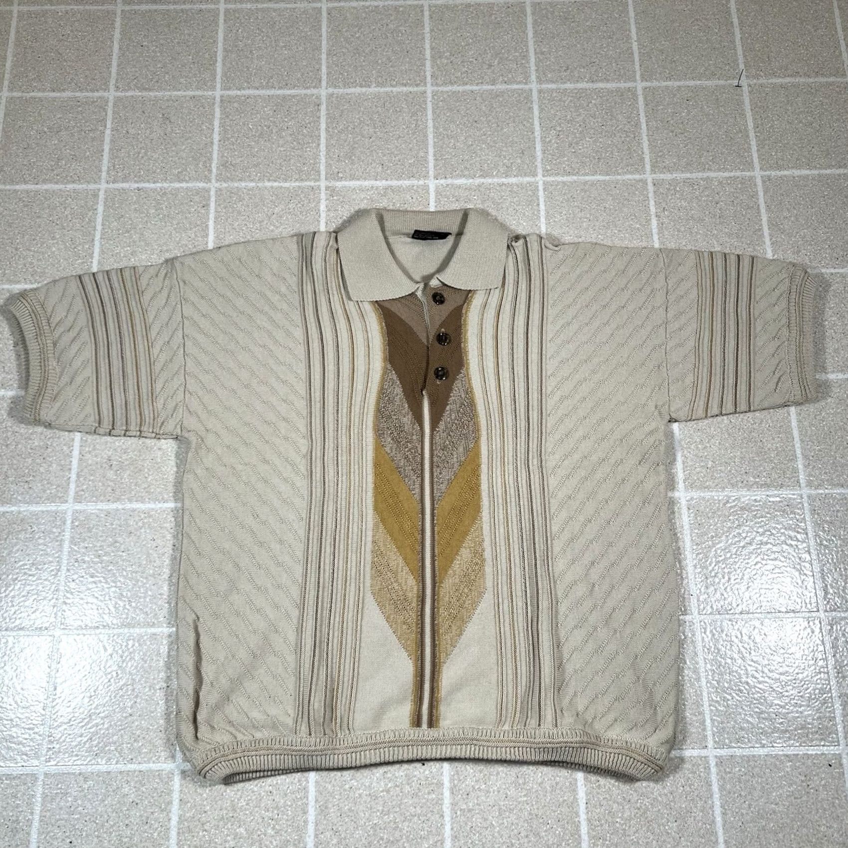 Coogi VINTAGE Bergati Polo Shirt Short Sleeve 90s XL Beige Knit Mens Size US XL / EU 56 / 4 - 2 Thumbnail