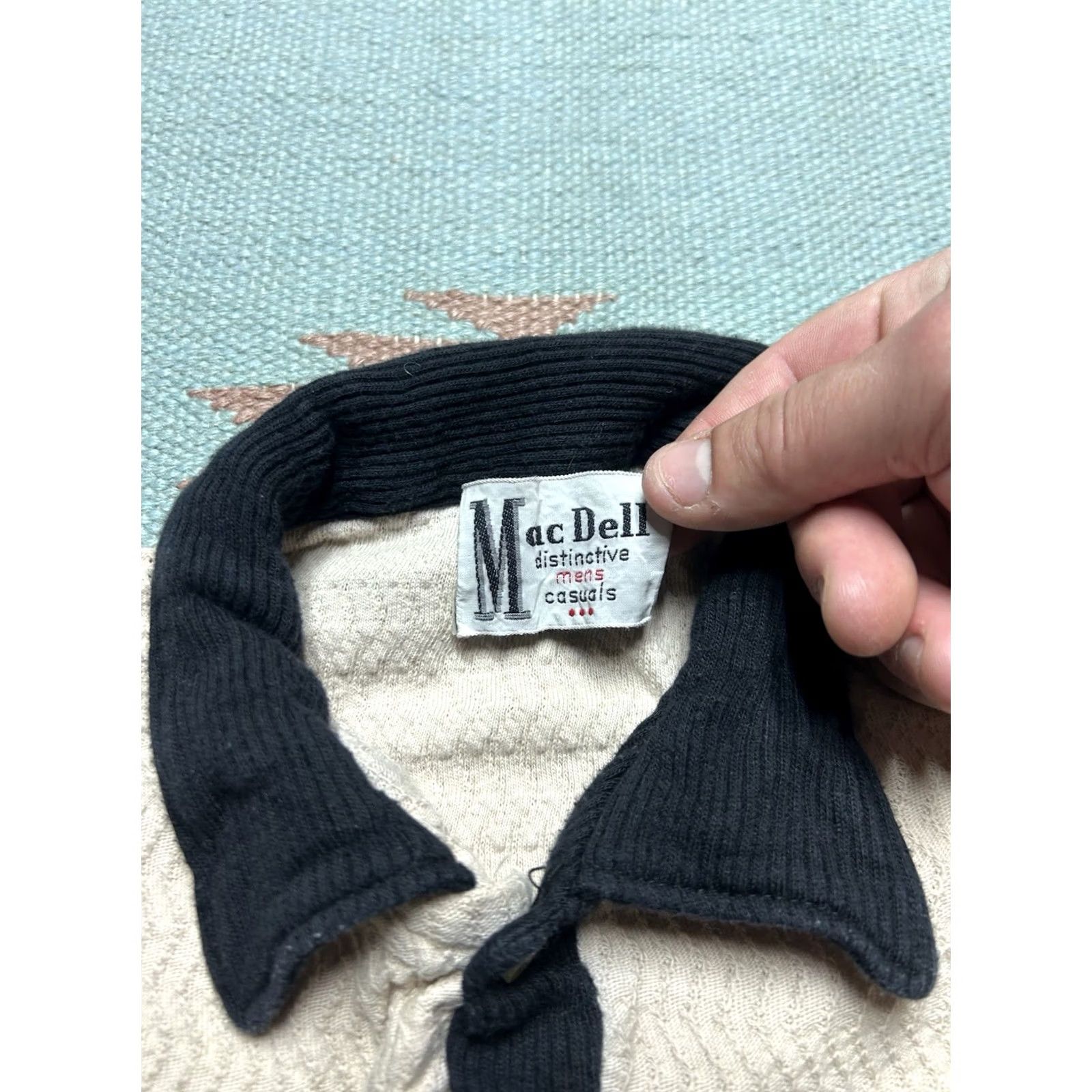 Vintage VINTAGE 50s Polo Shirt Long Sleeve Cotton Knit Corduroy Collar Black & White White Med Men Size US M / EU 48-50 / 2 - 6 Thumbnail