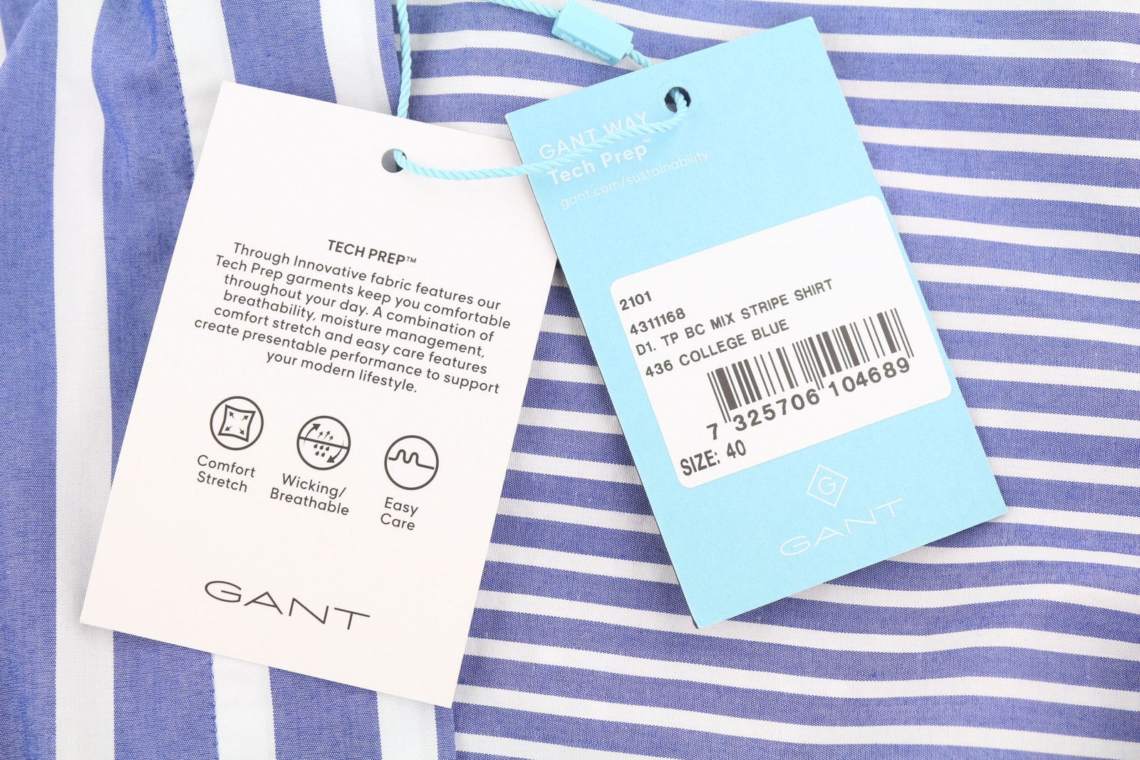 Gant TECH PREP MIX STRIPE EU40 College Blue Belted Shirt 87530 Size L / US 10 / IT 46 - 7 Thumbnail
