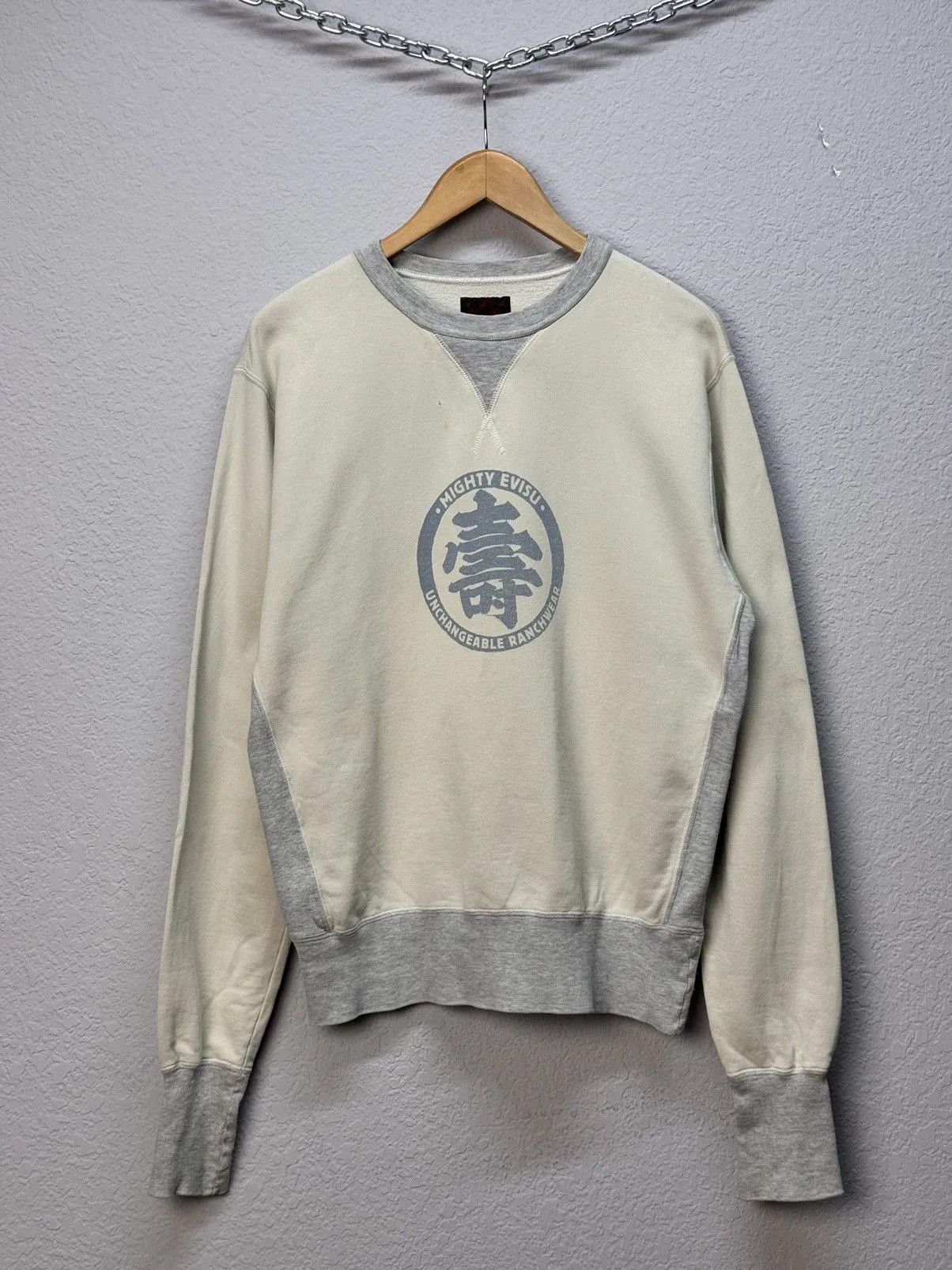 Vintage Evisu Sweatshirt Y2K Style Faded Effect Big Logo