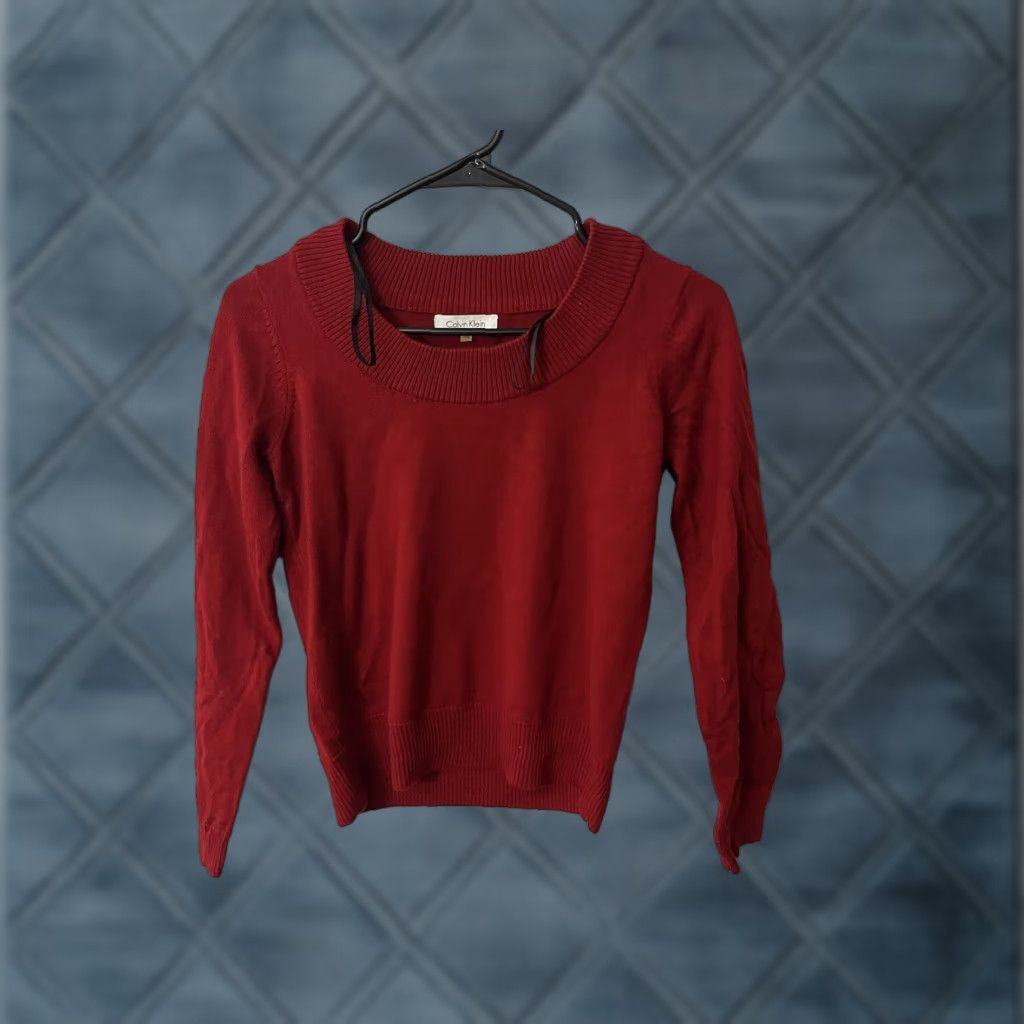 Calvin Klein Calvin Klein Sweater Womens PS Merino Wool Red Round Neck Pullover Winter Petite Size S / US 4 / IT 40 - 1 Thumbnail