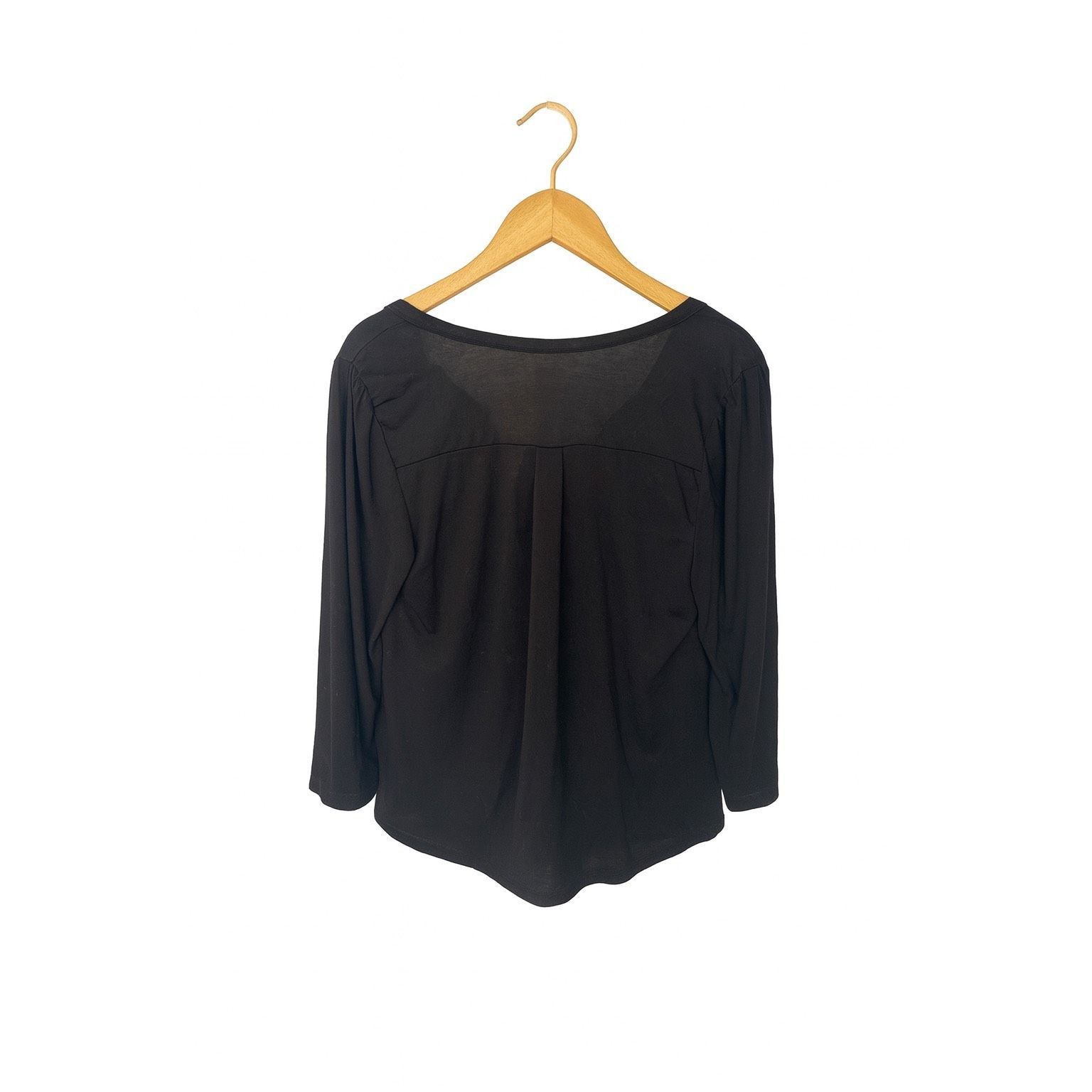 H&M H&M Women’s XS Black V-Neck Long Sleeve Top | Partial Button Size XS / US 0-2 / IT 36-38 - 3 Thumbnail