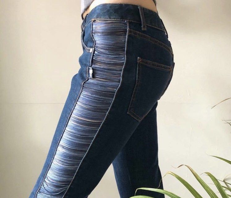 JPG 90's Jeans Blue Cut-Out Fringed Side Panel