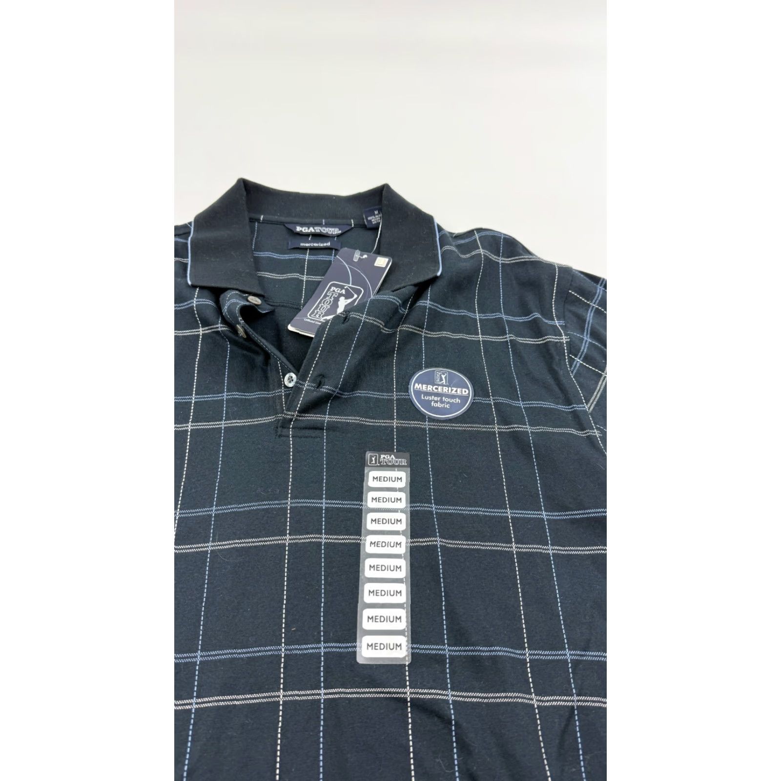 PGA Tour VINTAGE PGA TOUR Shirt Mens Medium Black Check Cotton Short Sleeve Polo Golf Performance Size US M / EU 48-50 / 2 - 2 Thumbnail