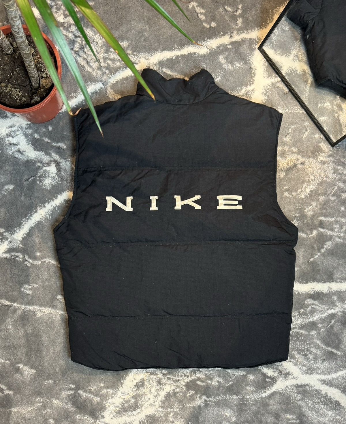 image of 90's Nike Vintage Big Logo Double Sided Down Vest Drill in Black, Men's (Size XL)